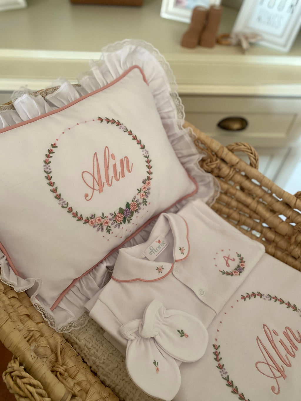 Hydrangea Model Decorative Baby Pillow - Dried Rose