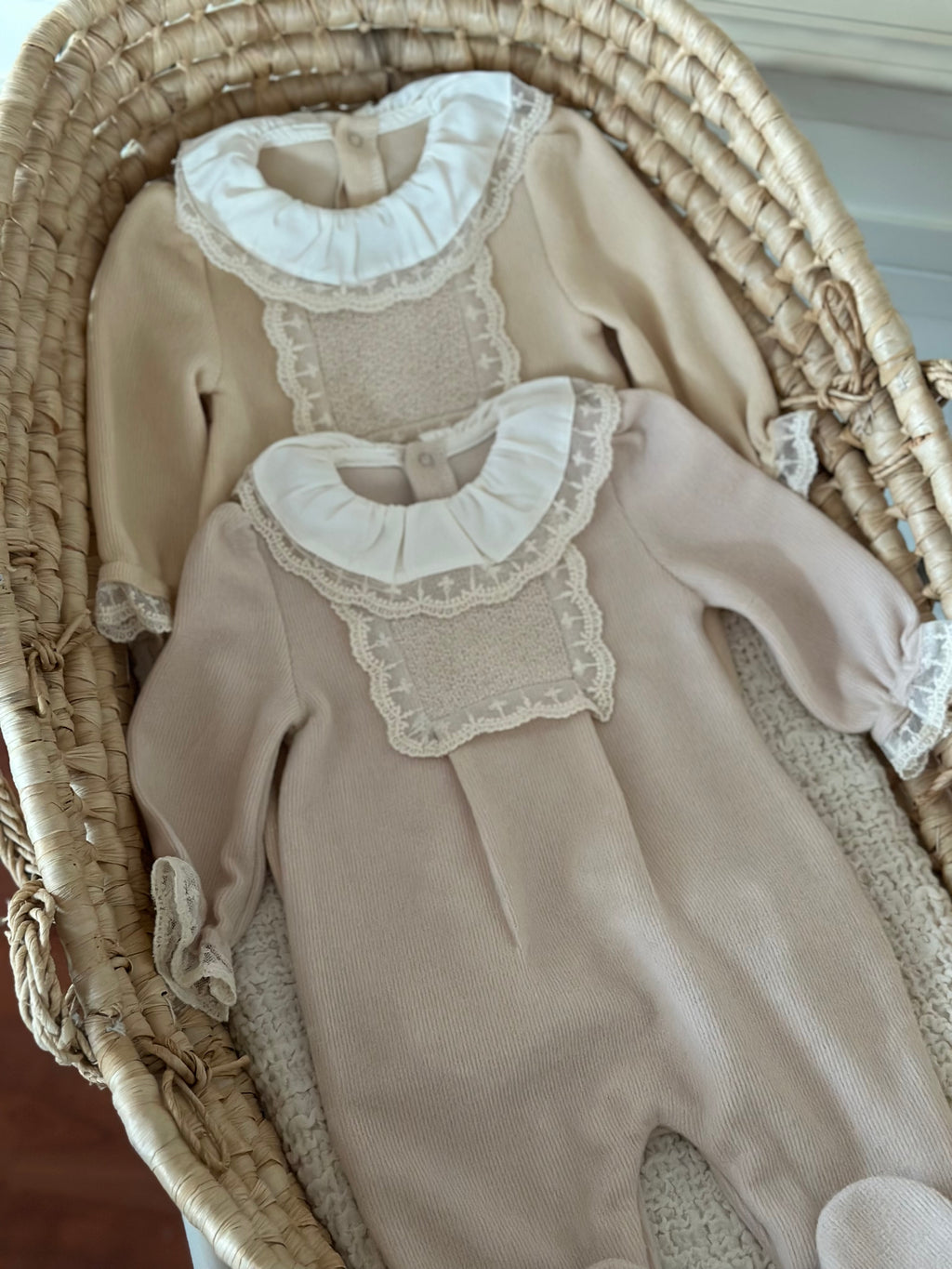 Lace Baby Girl Jumpsuit – Powder &amp; Salmon