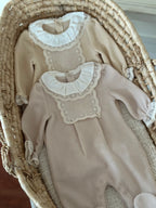 Lace Baby Girl Jumpsuit – Powder &amp; Salmon