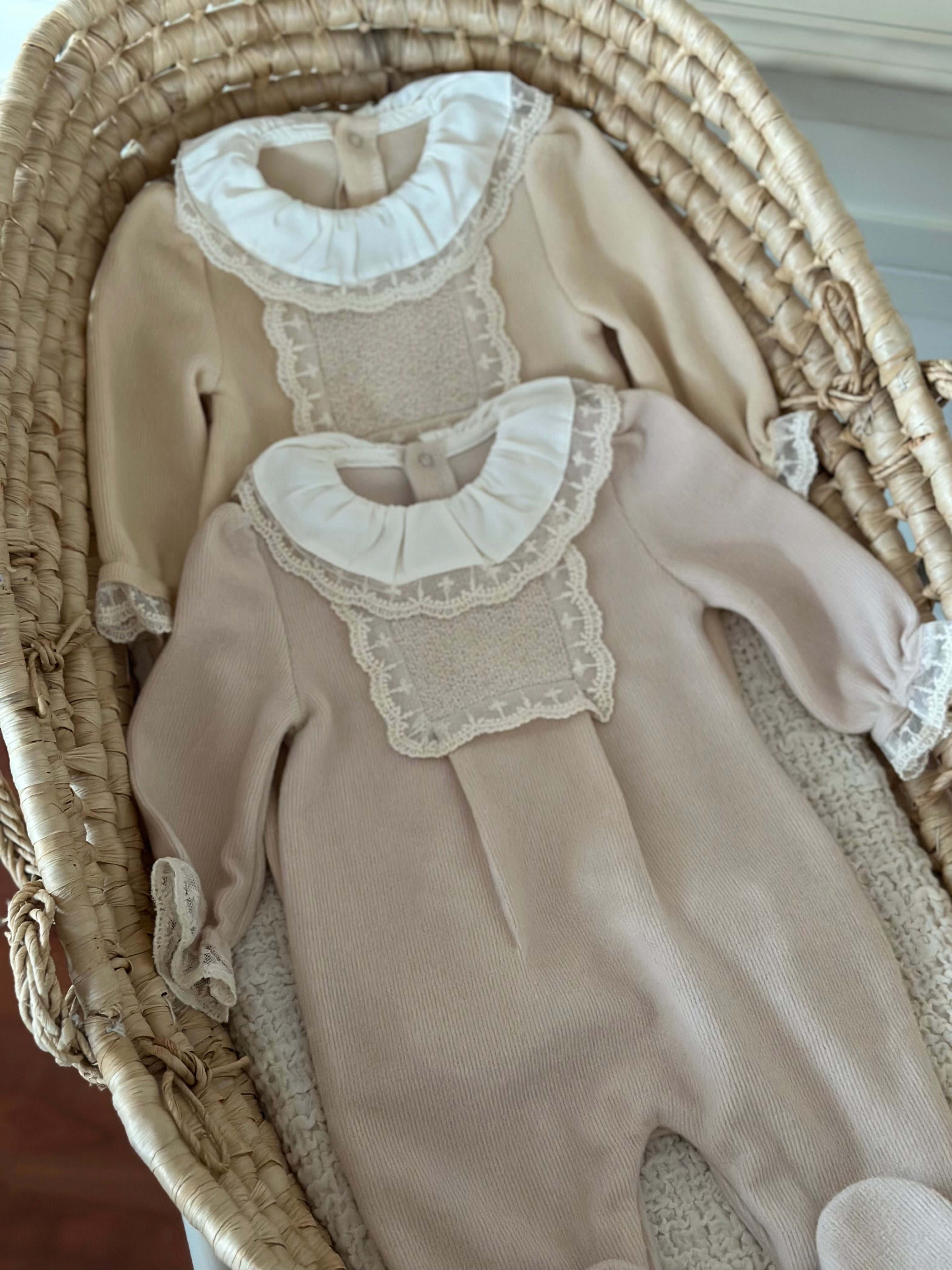 Lace Baby Girl Jumpsuit – Powder &amp; Salmon