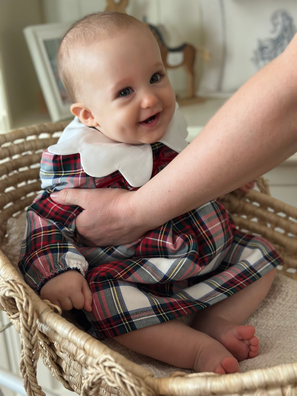 Lora– Red Plaid Baby Girl Dress | Elegant New Year's Dress with Baby Collar Detail 6-24 Months