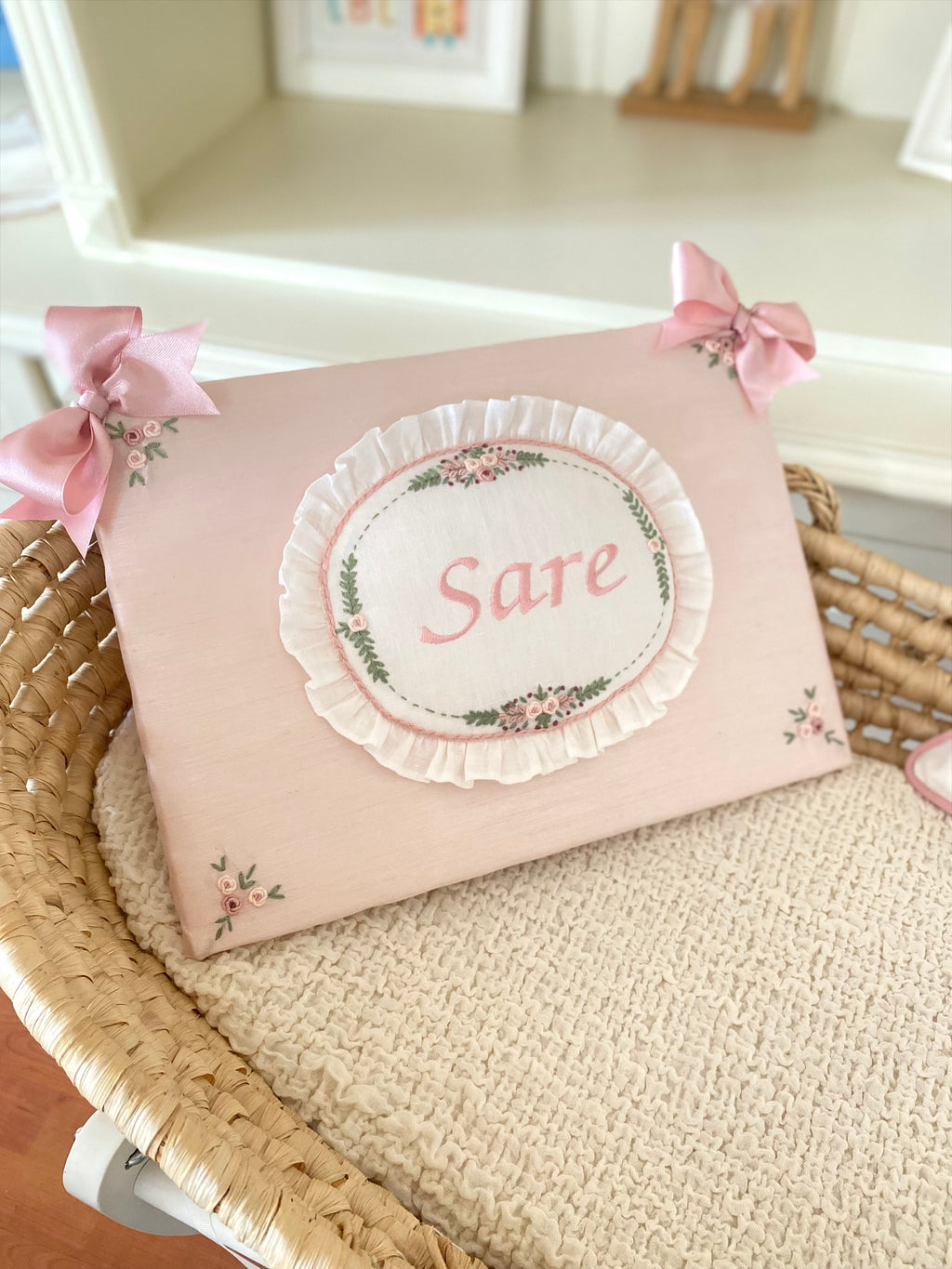 Rococo Embroidered Personalized Fabric Door Decoration | Named Baby Room Decor