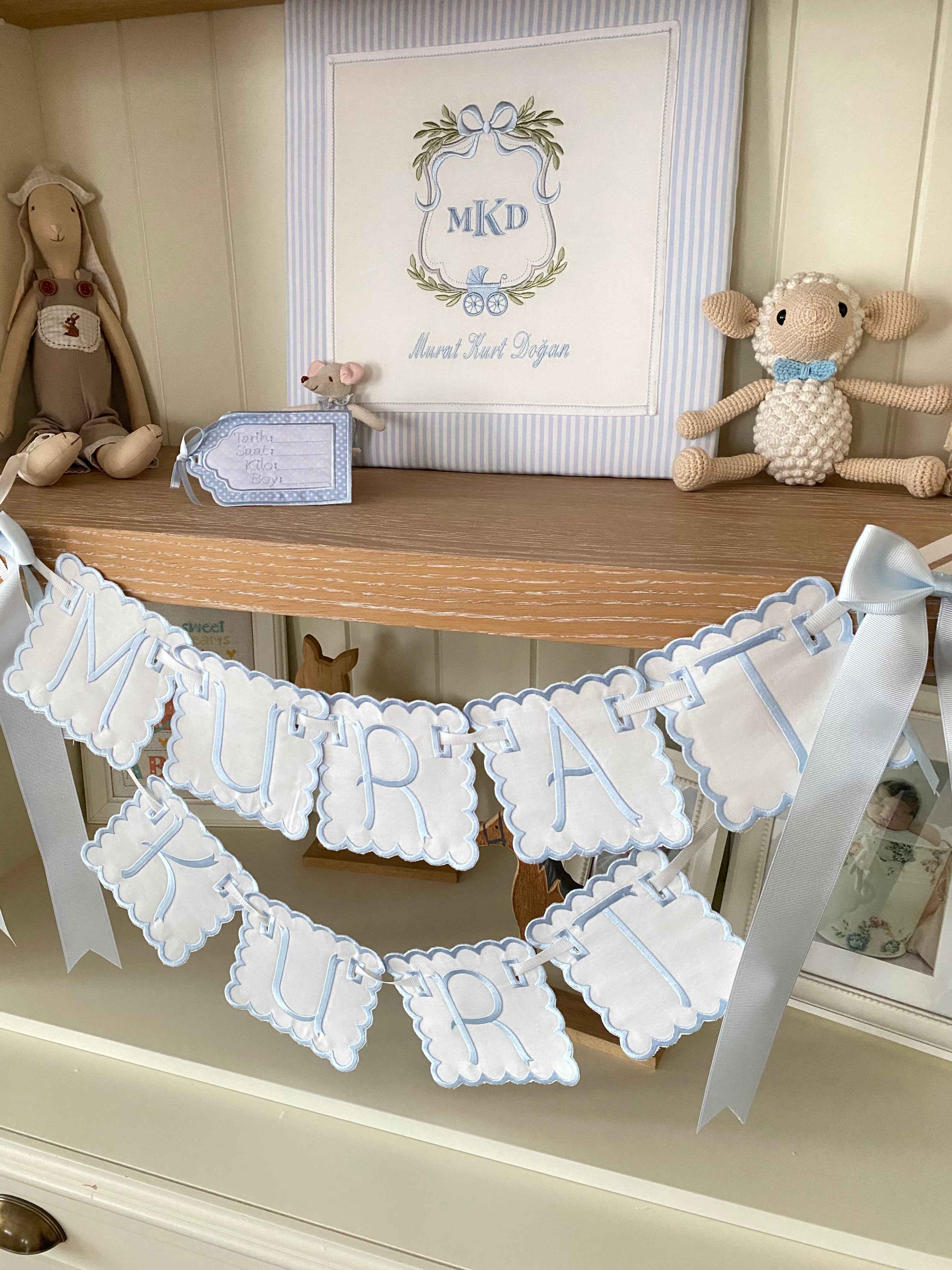 Personalized Machine Embroidered Baby Banner | Pennant | Door Decoration