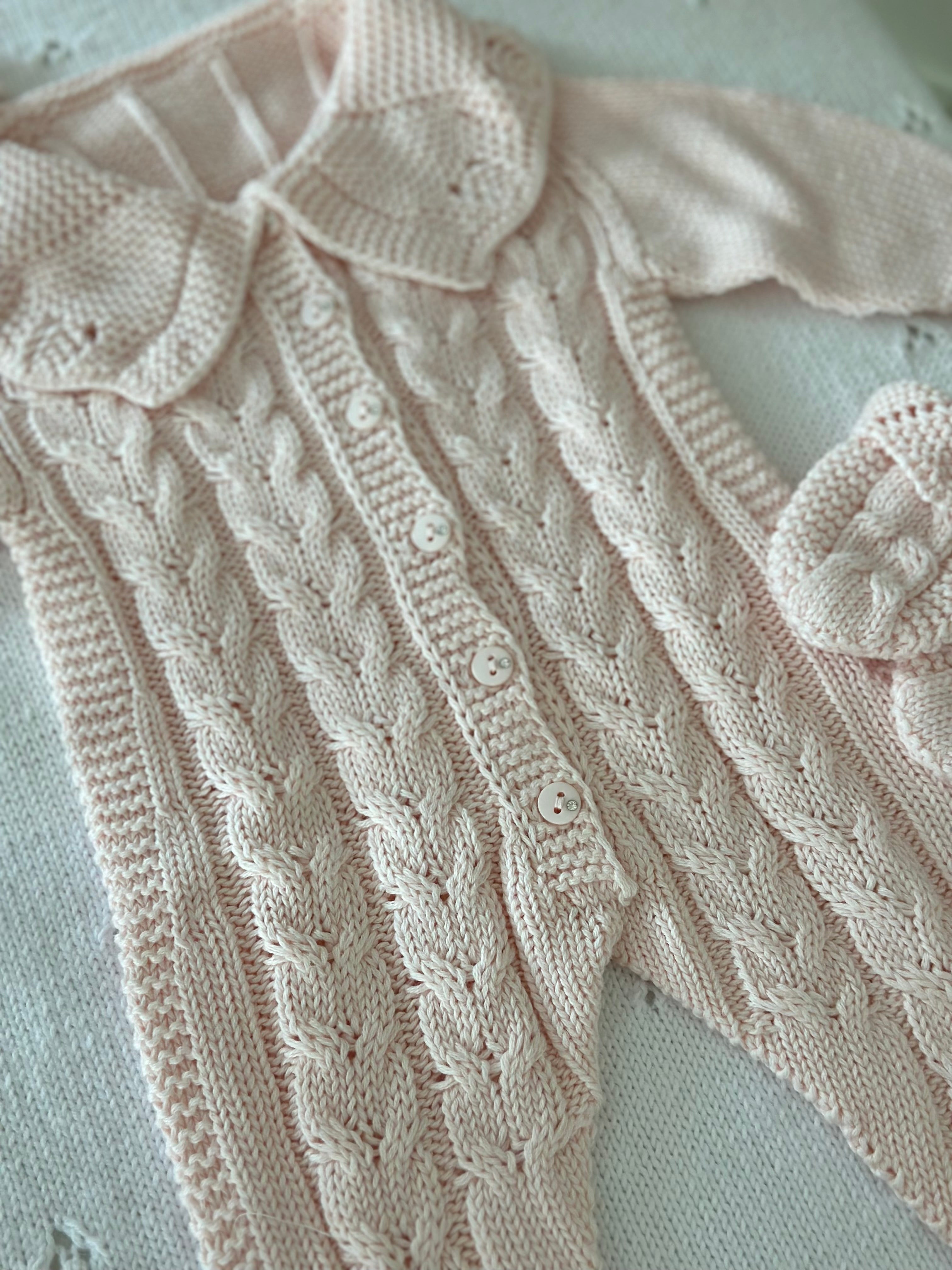 Dusty Pink Knitted Baby Girl Romper Set 3 Pieces