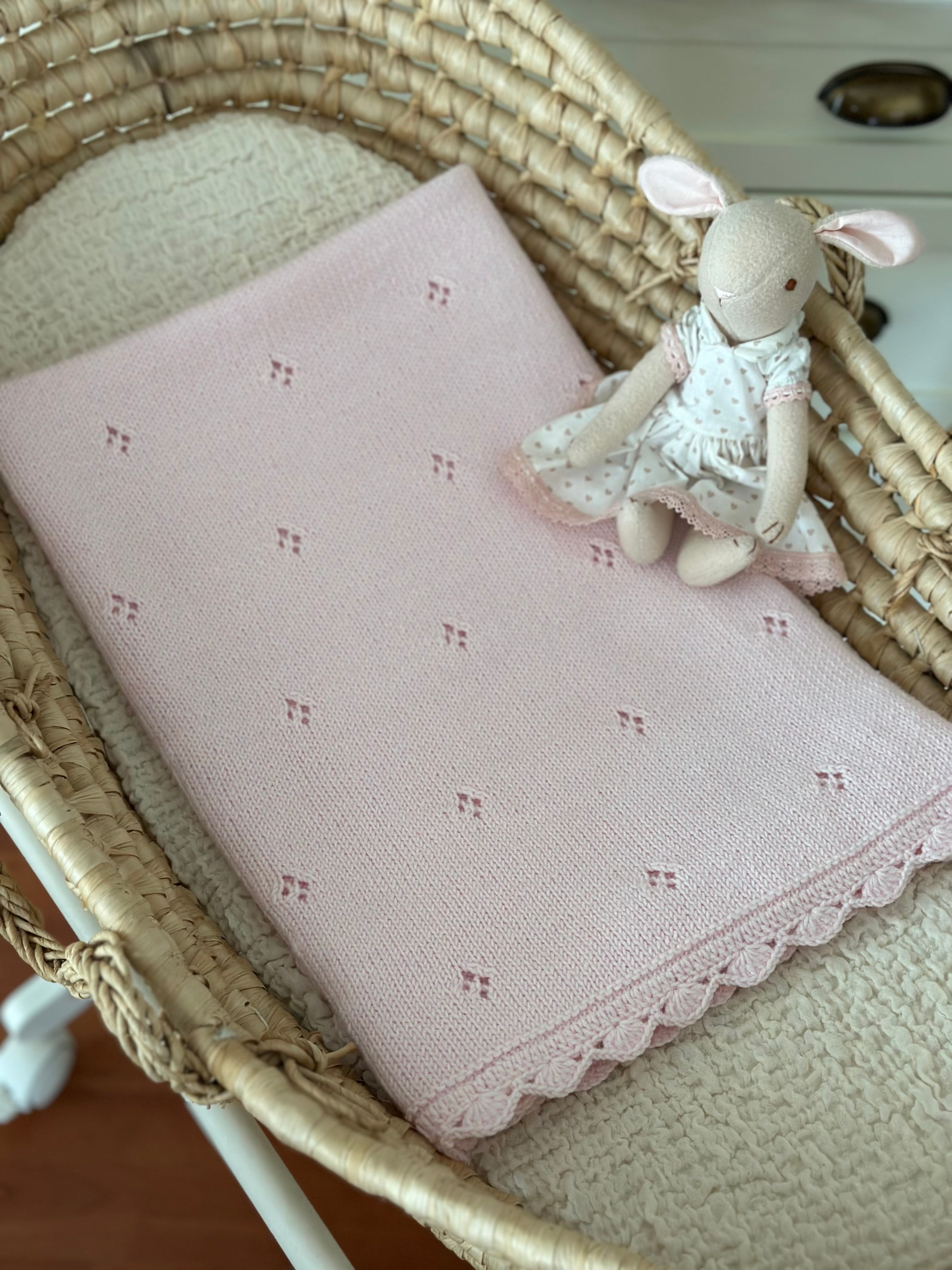 Hand Knitted Pink Baby Blanket