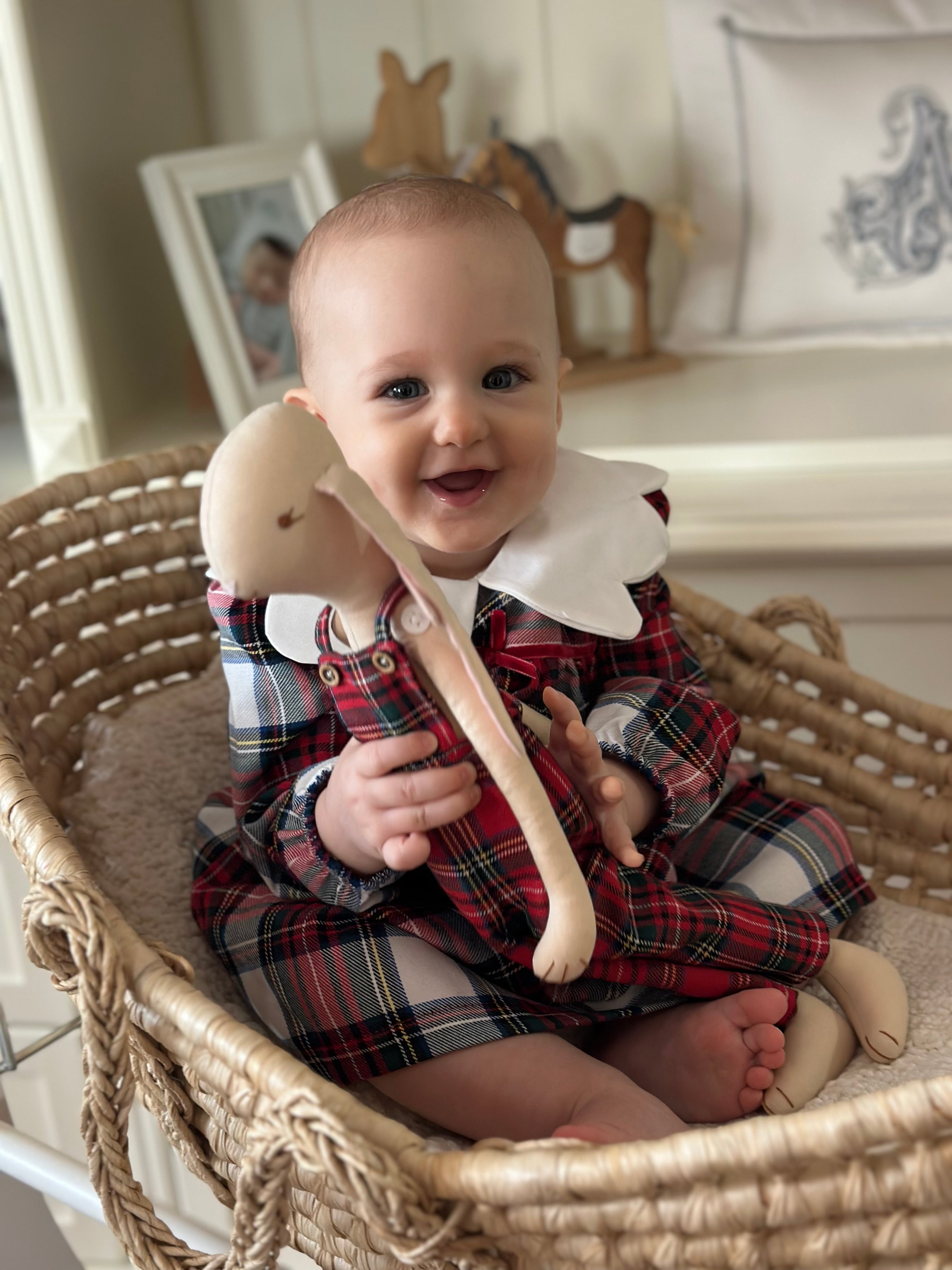 Lora– Red Plaid Baby Girl Dress | Elegant New Year's Dress with Baby Collar Detail 6-24 Months