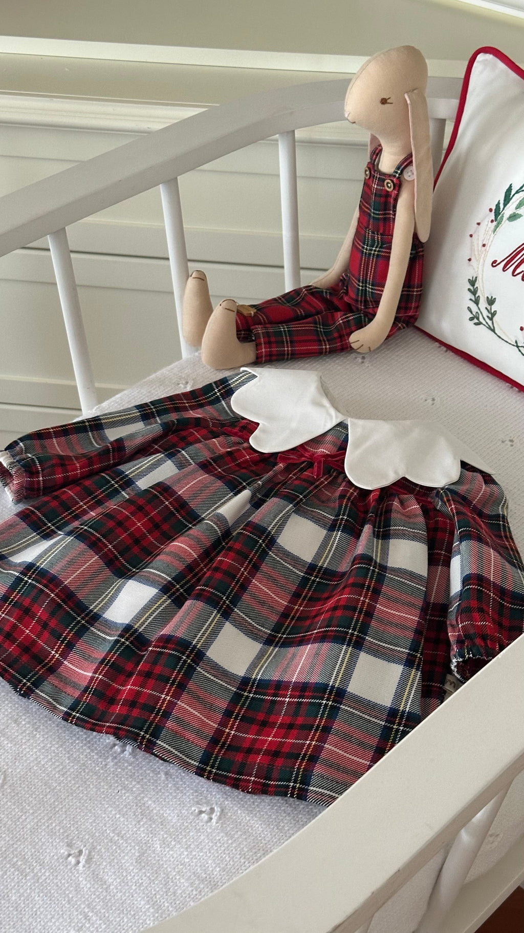 Lora– Red Plaid Baby Girl Dress | Elegant New Year's Dress with Baby Collar Detail 6-24 Months