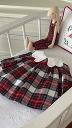 Lora– Red Plaid Baby Girl Dress | Elegant New Year's Dress with Baby Collar Detail 6-24 Months