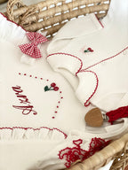 Cherry Organic Newborn Set – Red Crochet Edge Detail