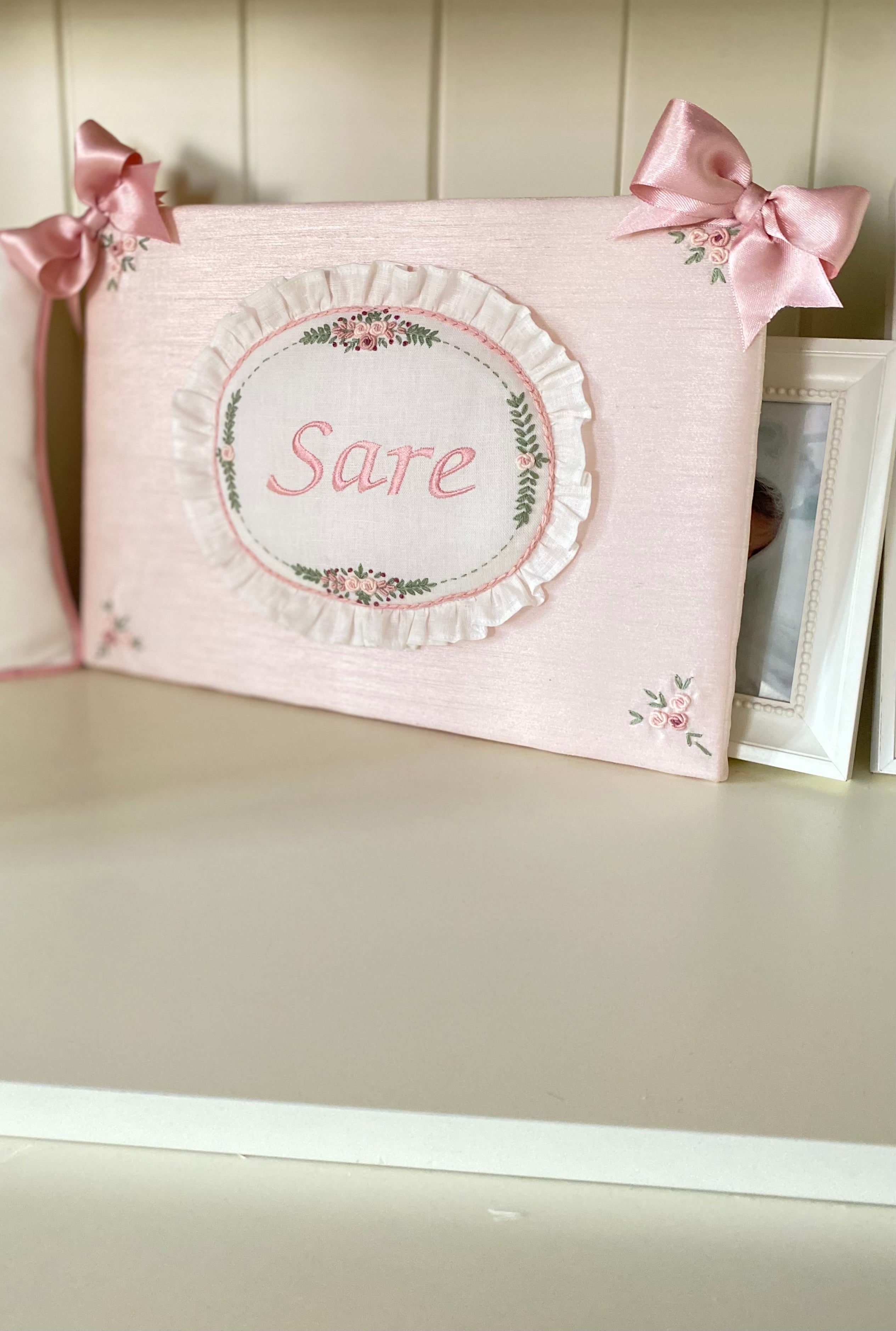 Rococo Embroidered Personalized Fabric Door Decoration | Named Baby Room Decor