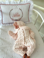 Dusty Pink Knitted Baby Girl Romper Set 3 Pieces