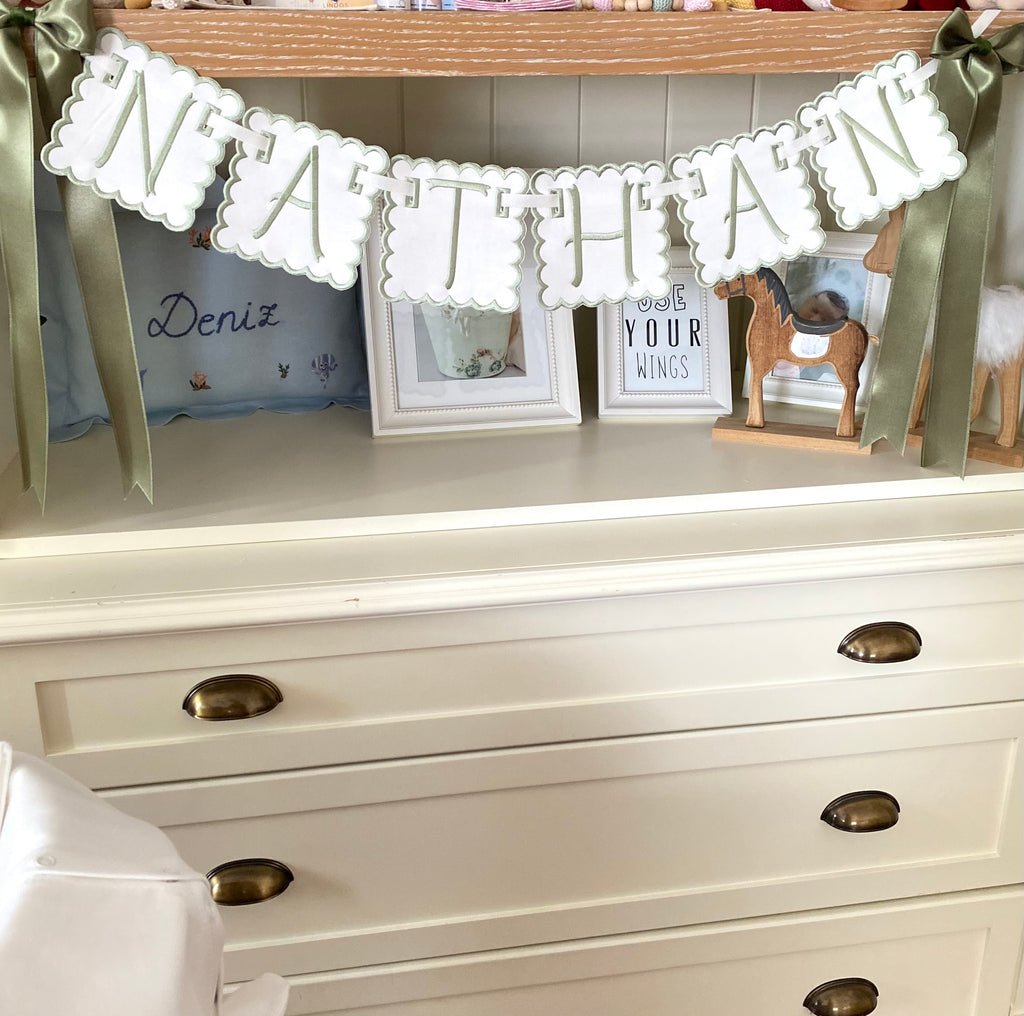 Personalized Machine Embroidered Baby Banner | Pennant | Door Decoration