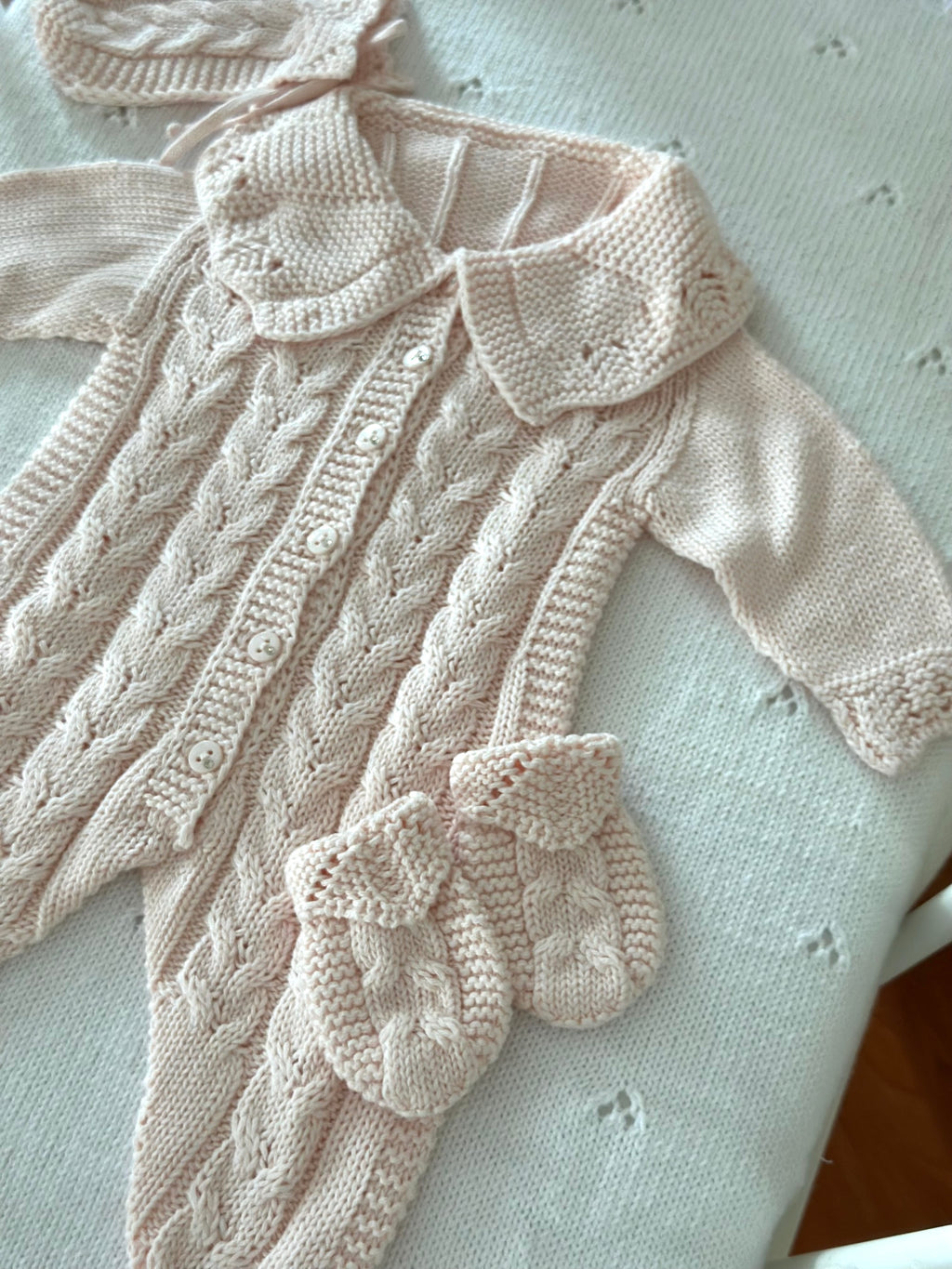 Dusty Pink Knitted Baby Girl Romper Set 3 Pieces