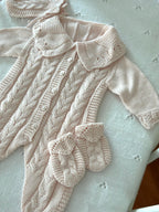 Dusty Pink Knitted Baby Girl Romper Set 3 Pieces