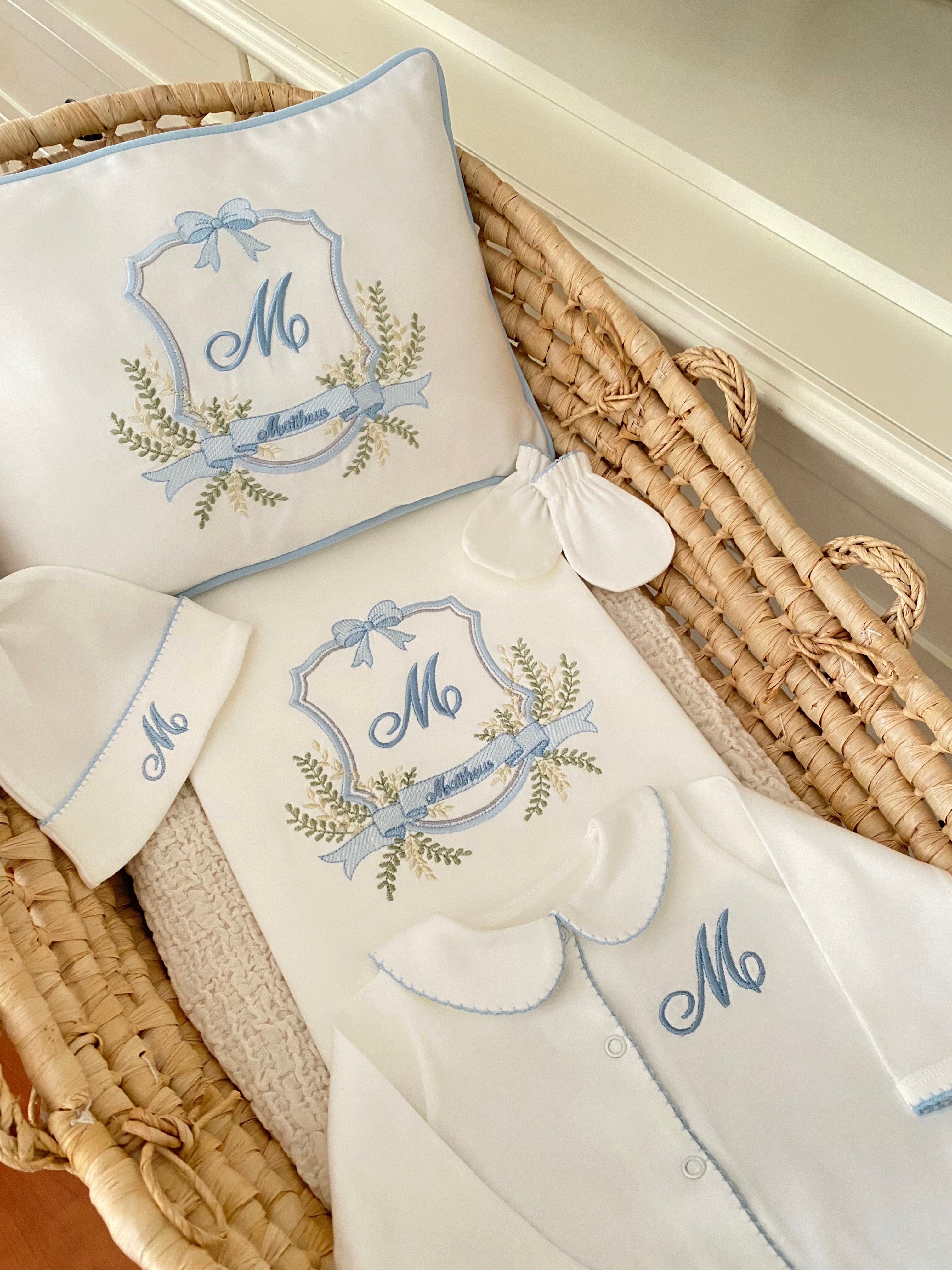 Ribbon Harfli Organik Yenidoğan Seti - Mavi