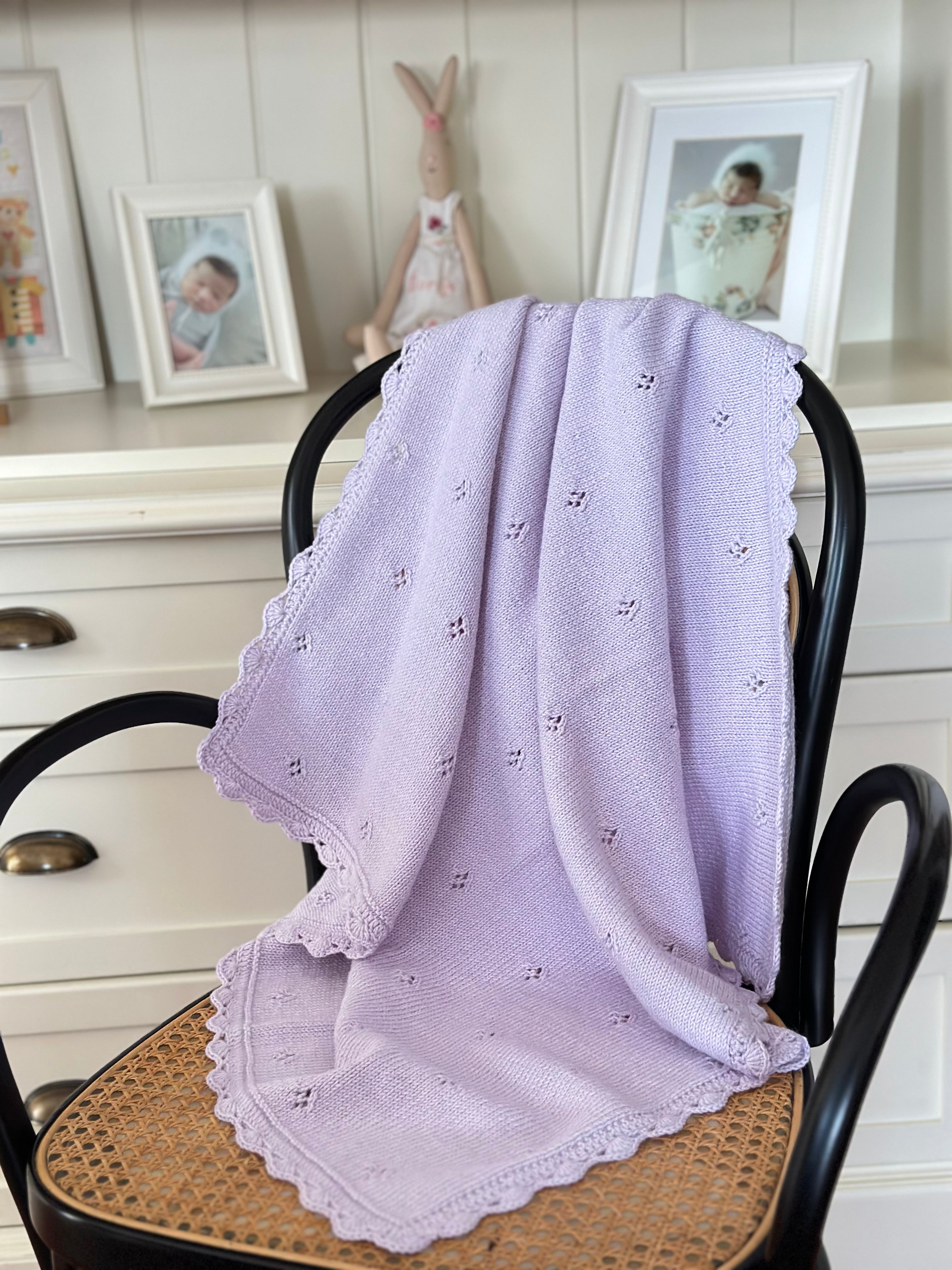 Hand Knitted Lilac Baby Blanket