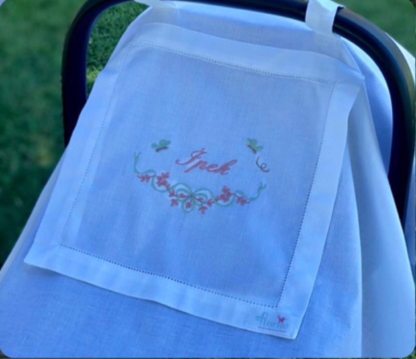 Keten Puset Örtüsü Fiyonklu Yeşil/Pembe