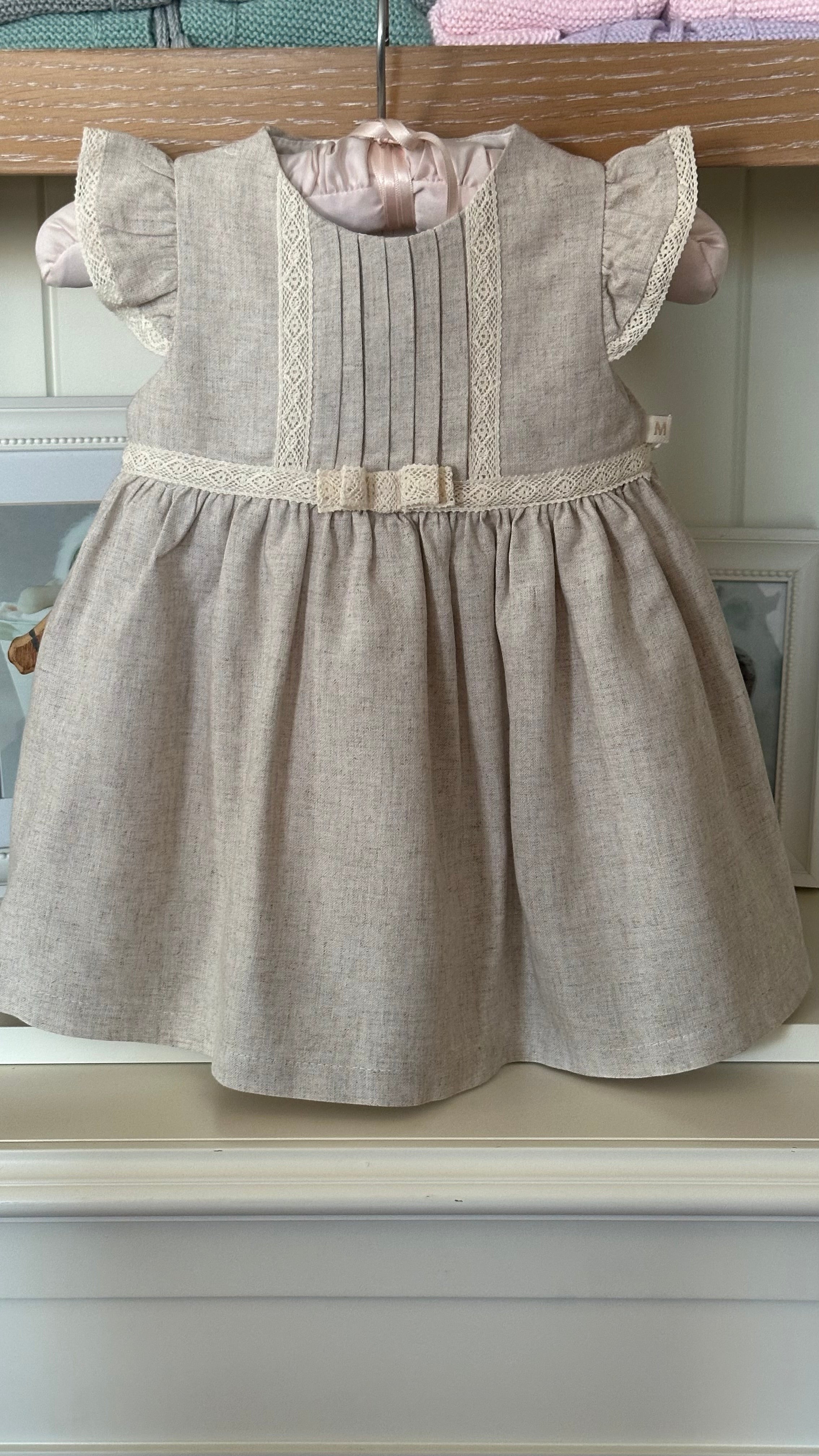 Pure– Bej Keten Kız Bebek Elbise 6–24 Ay