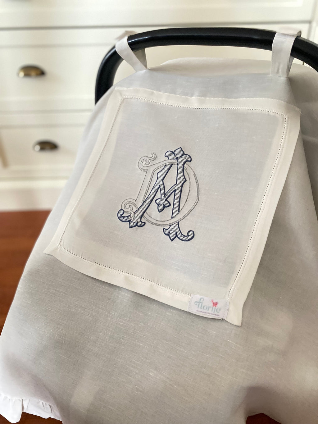 Monogrammed Linen Stroller Cover