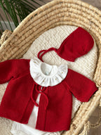 Önden Bağlamalı El Örgüsü Bebek Hırka Şapka Seti