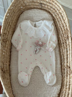 Pink Polka Dot Velvet Baby Girl Jumpsuit – Scallop Collar