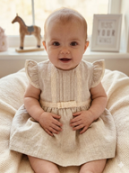 Pure– Bej Keten Kız Bebek Elbise 6–24 Ay