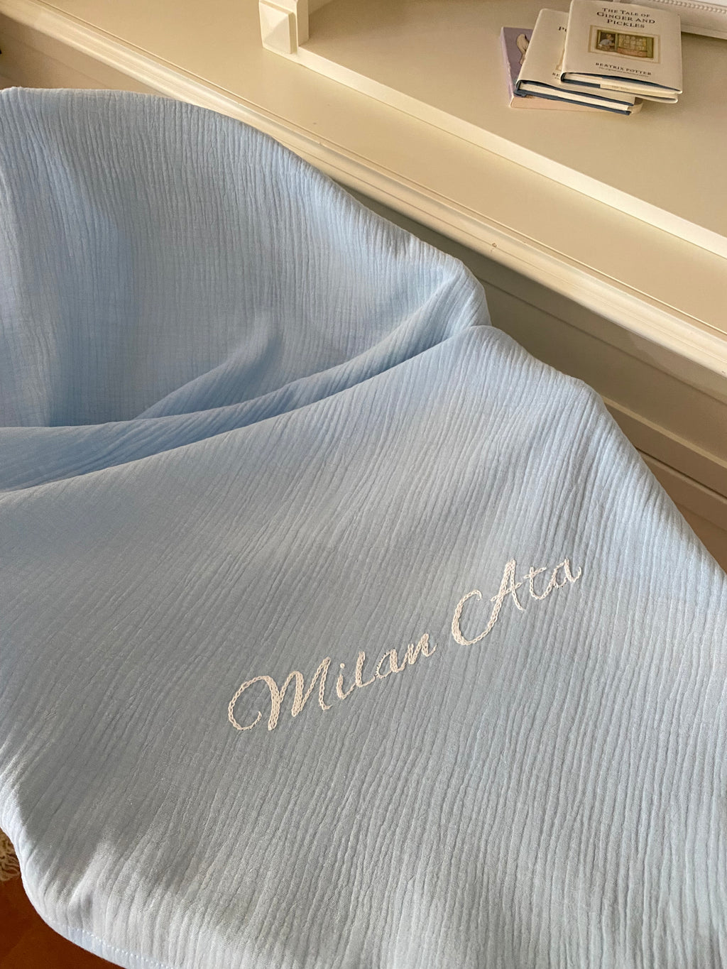 İsme Özel Müslin Battaniye Mavi