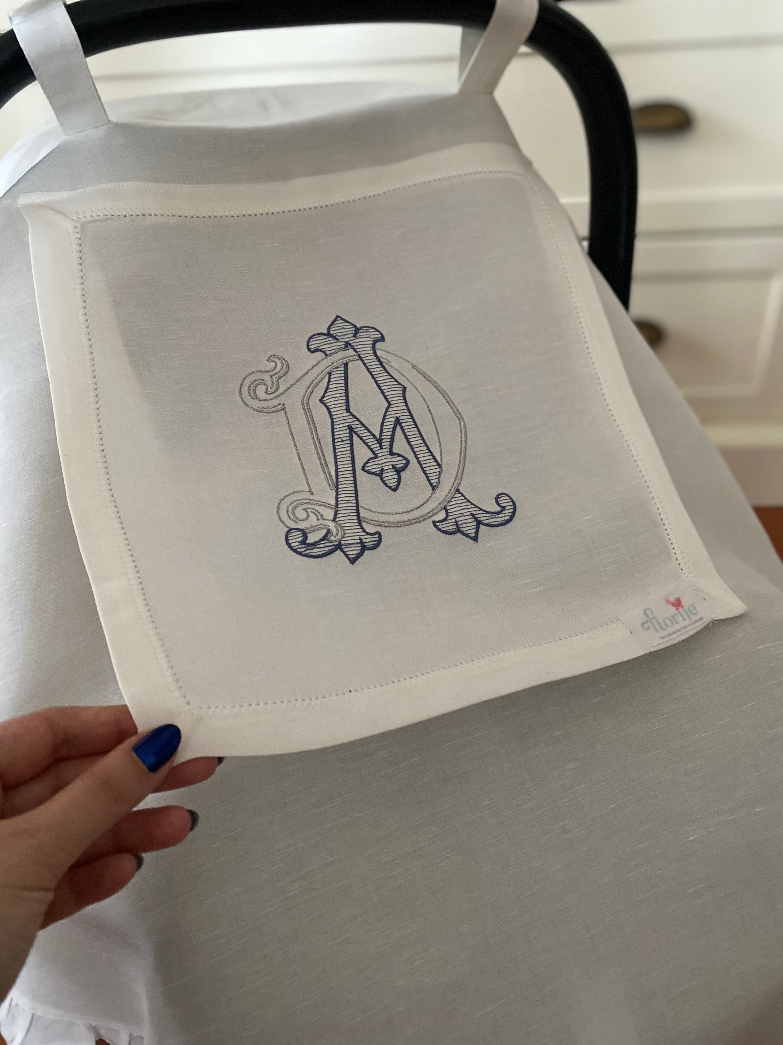 Monogrammed Linen Stroller Cover