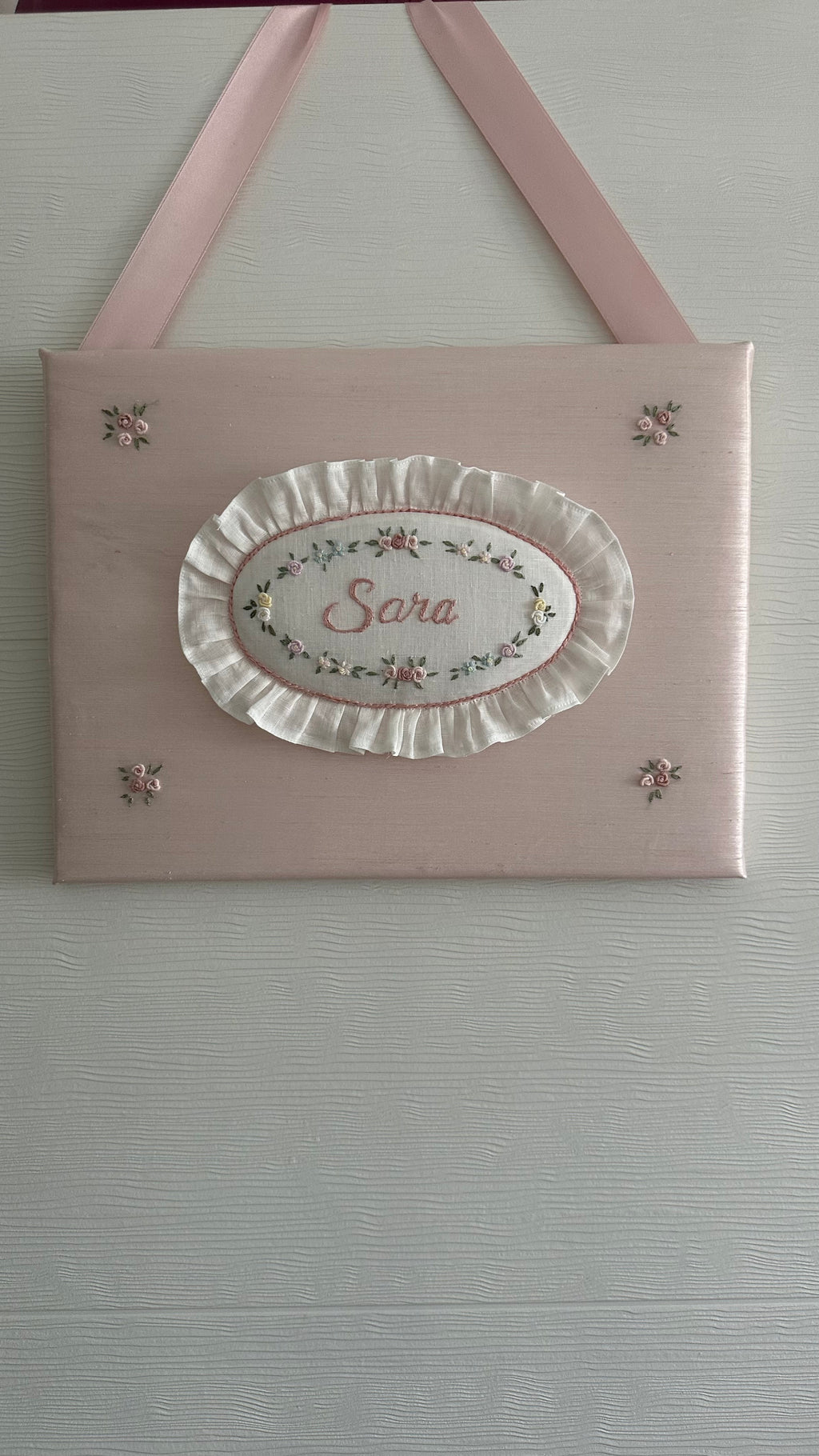 Rococo Embroidered Personalized Fabric Door Decoration | Named Baby Room Decor