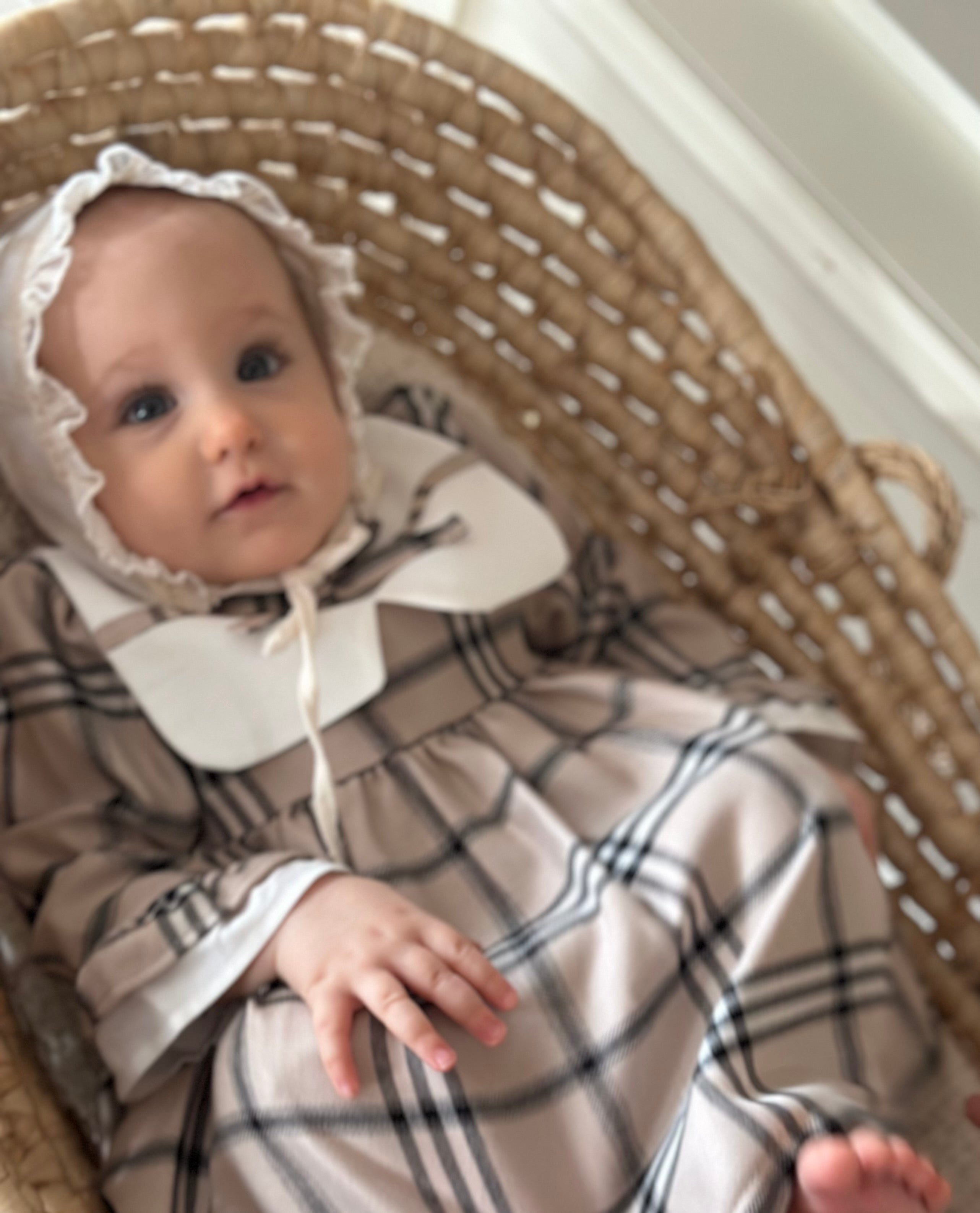 Iris Beige Plaid Baby Girl Christmas Dress 6-24 Months