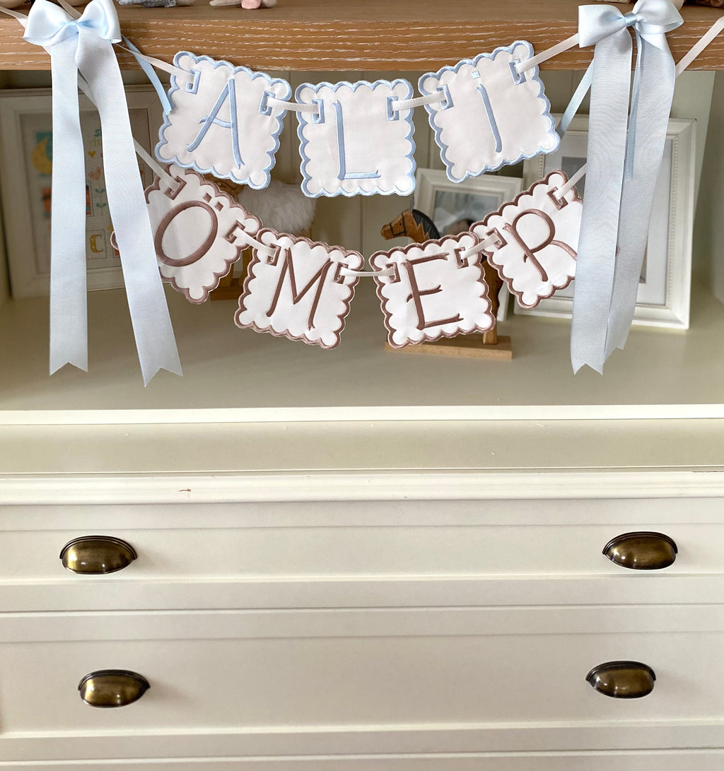 Personalized Machine Embroidered Baby Banner | Pennant | Door Decoration