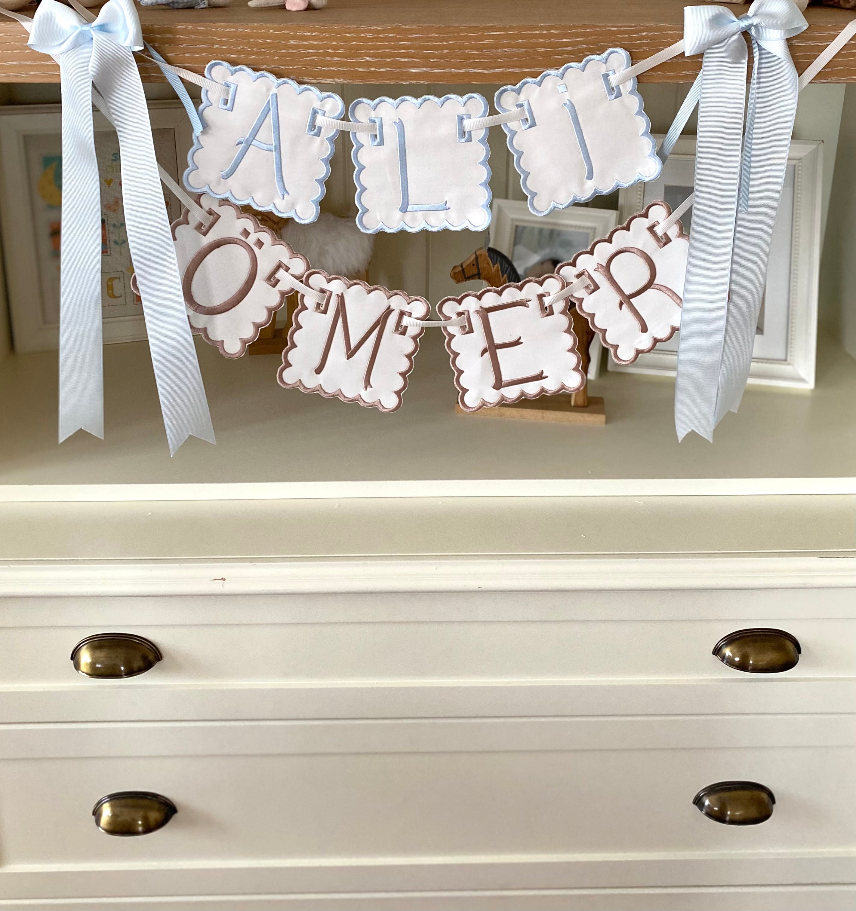 Personalized Machine Embroidered Baby Banner | Pennant | Door Decoration