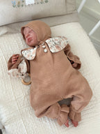 Hardal Müslin Yakalı Triko Kız Bebek Tulum Seti 3 Parça