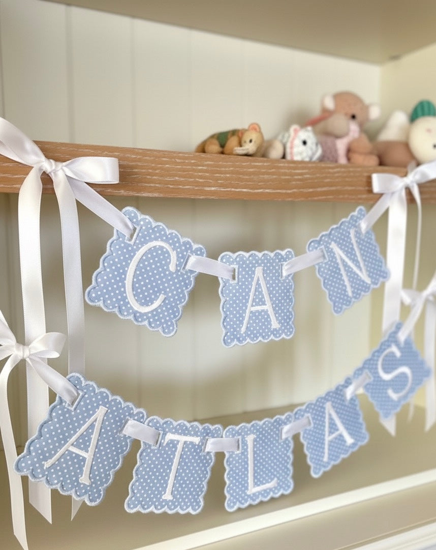 İsme Özel Makine Nakışlı Bebek Banner | Flama | Kapı Süsü