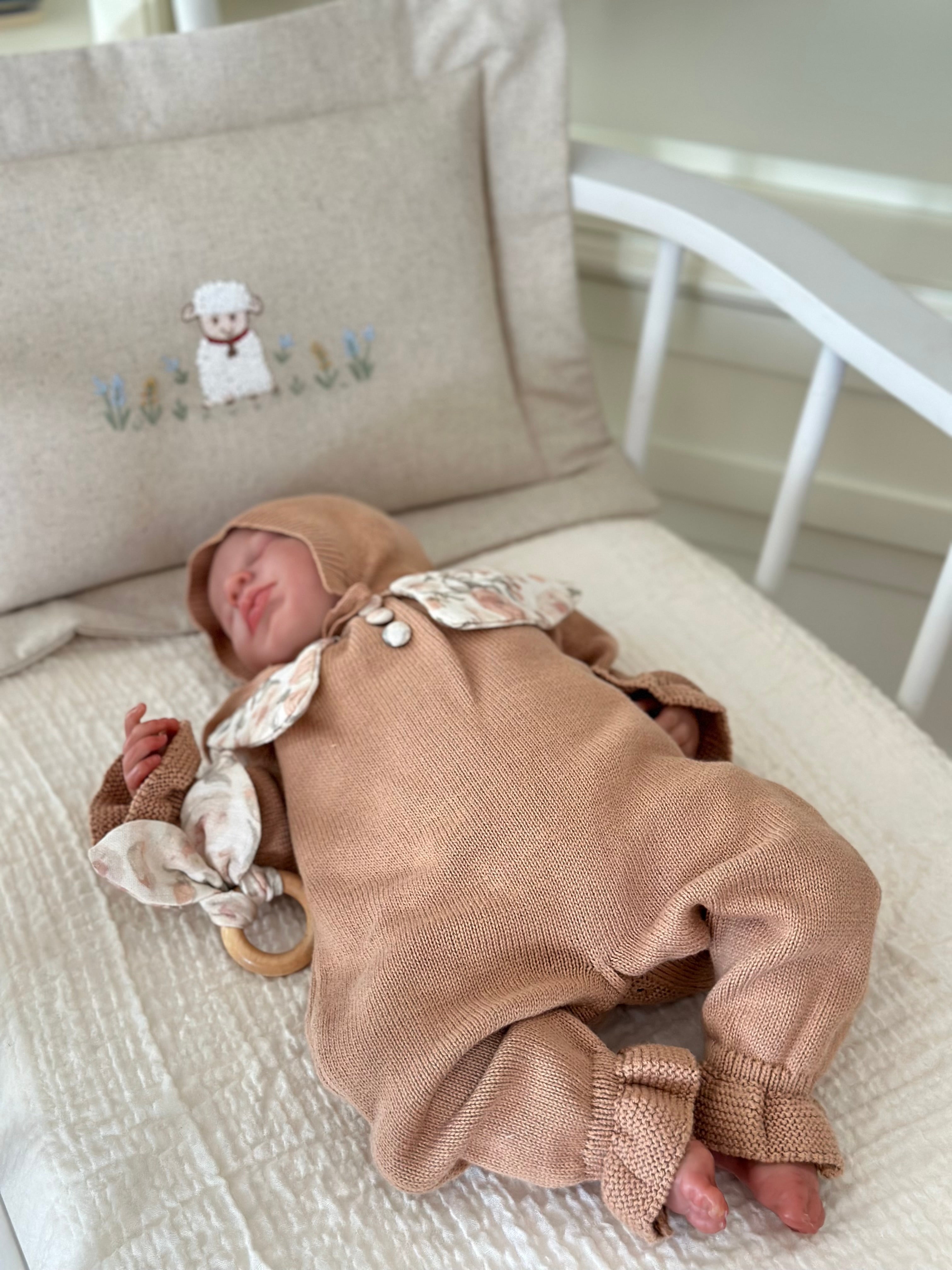 Hardal Müslin Yakalı Triko Kız Bebek Tulum Seti 3 Parça