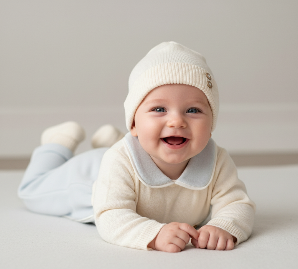 Baby Collar Velvet Baby Boy Romper Set 3 Pieces – Blue &amp; Beige