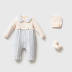 Baby Collar Velvet Baby Boy Romper Set 3 Pieces – Blue &amp; Beige