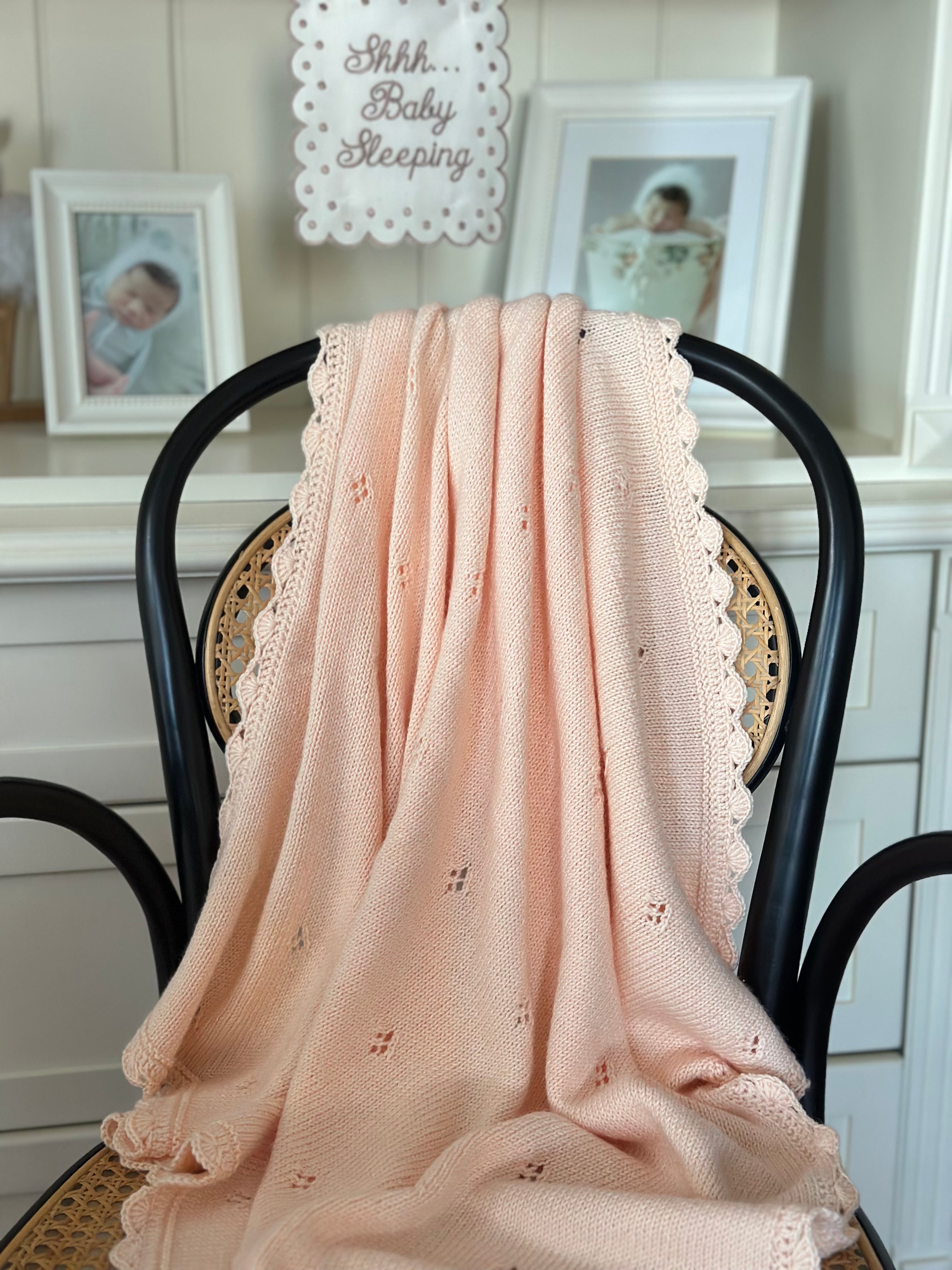 Hand Knitted Light Salmon Baby Blanket