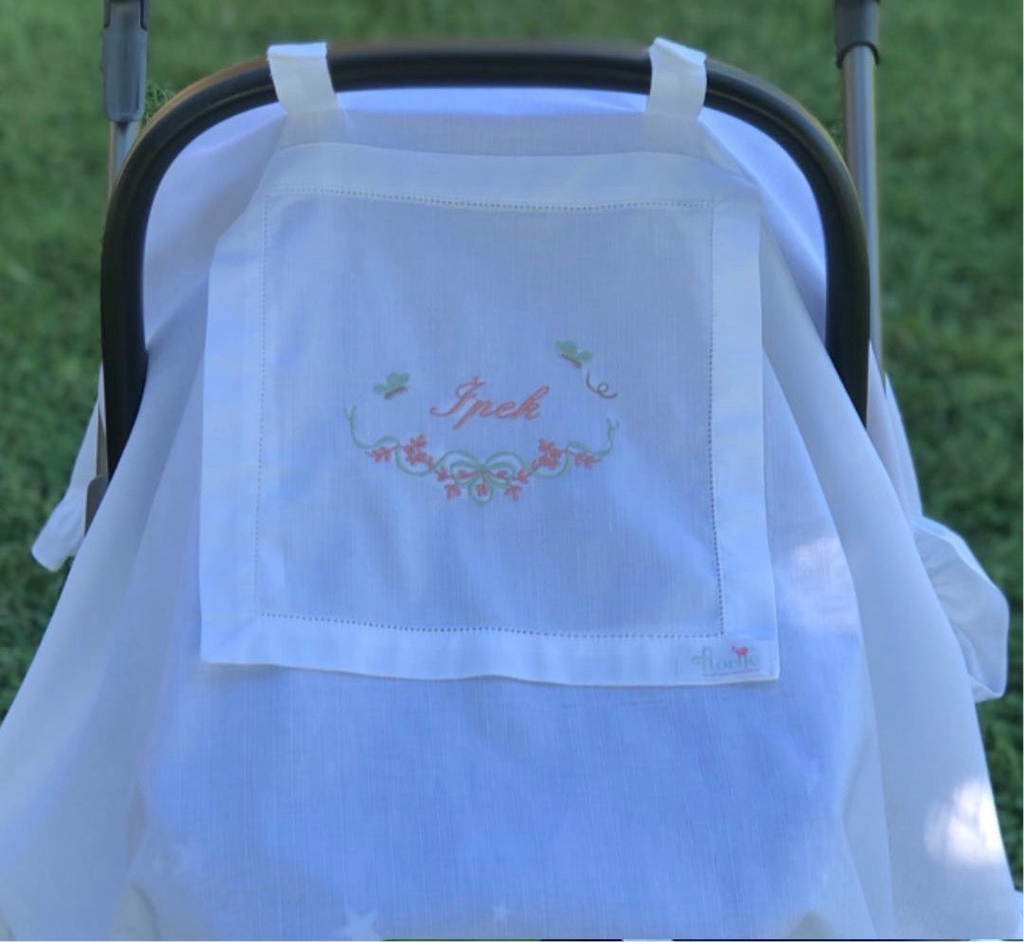 Keten Puset Örtüsü Fiyonklu Yeşil/Pembe