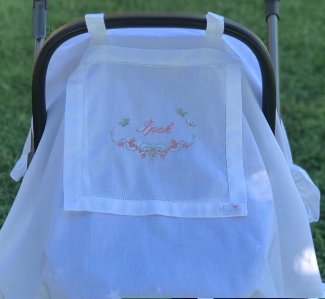 Keten Puset Örtüsü Fiyonklu Yeşil/Pembe