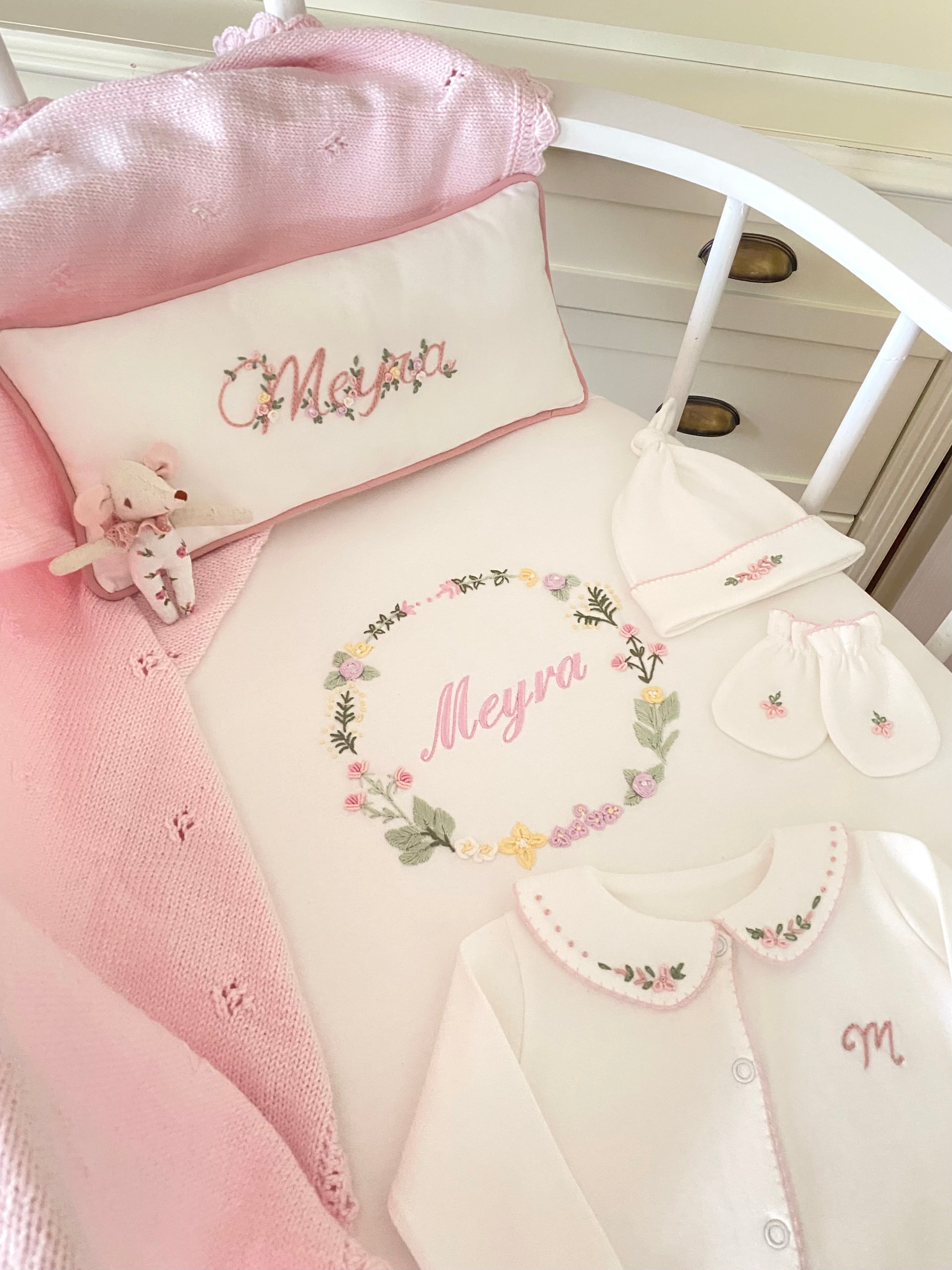 Personalized Rococo Embroidered Baby Pillow