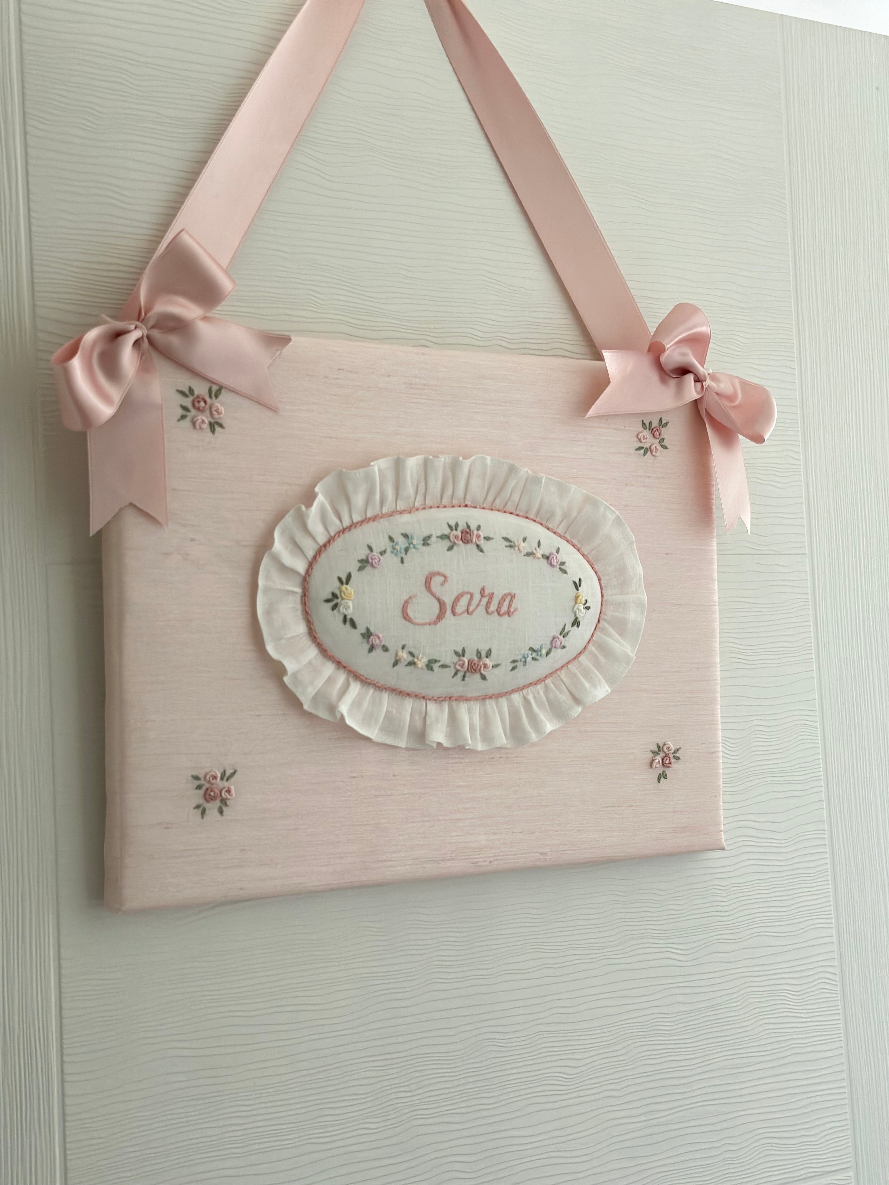 Rococo Embroidered Personalized Fabric Door Decoration | Named Baby Room Decor