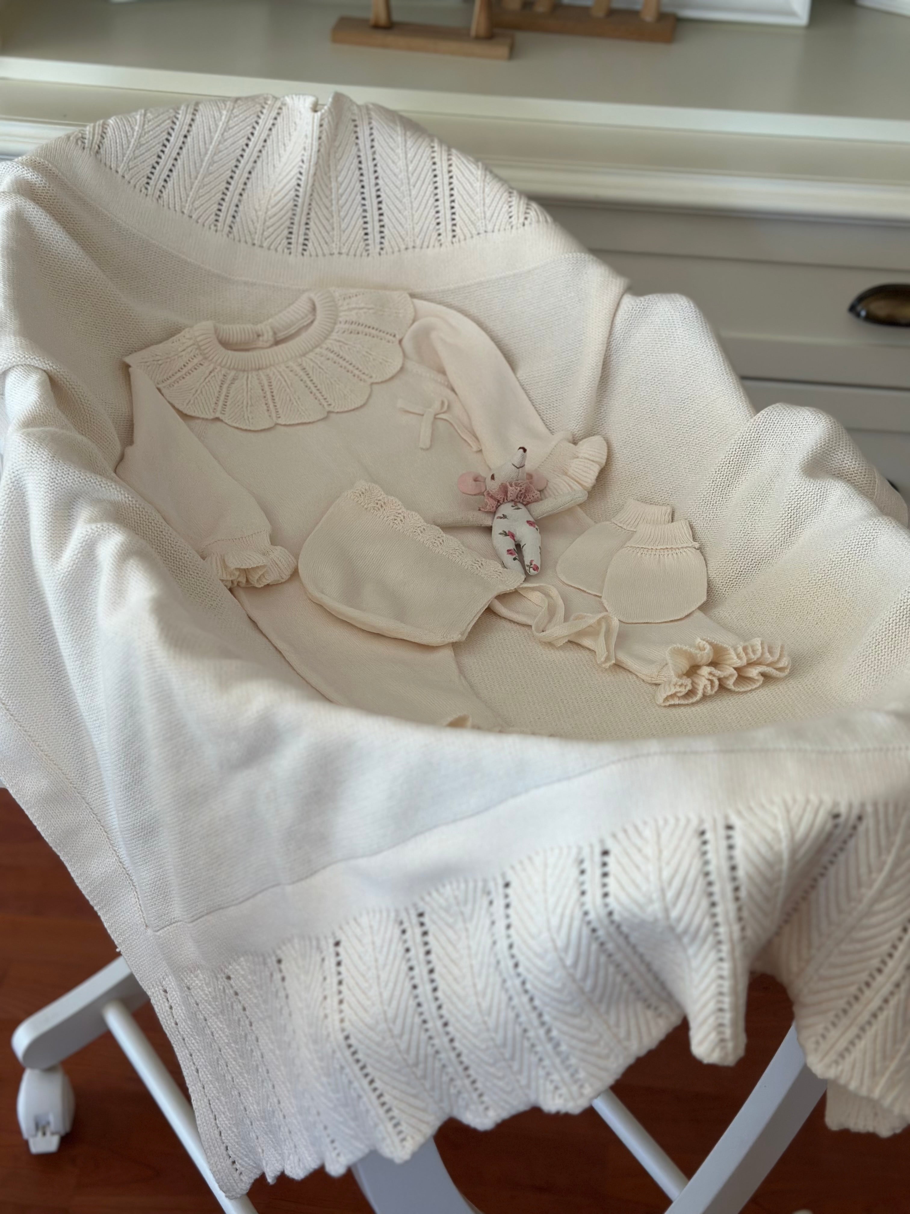 Pure 5 Parça Triko Yenidoğan Bebek Seti – Krem