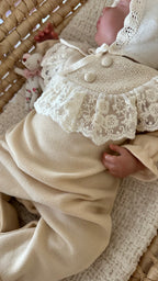 Salmon Wide Lace Detailed Baby Girl Romper