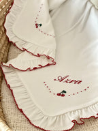 Cherry Organic Newborn Set – Red Crochet Edge Detail