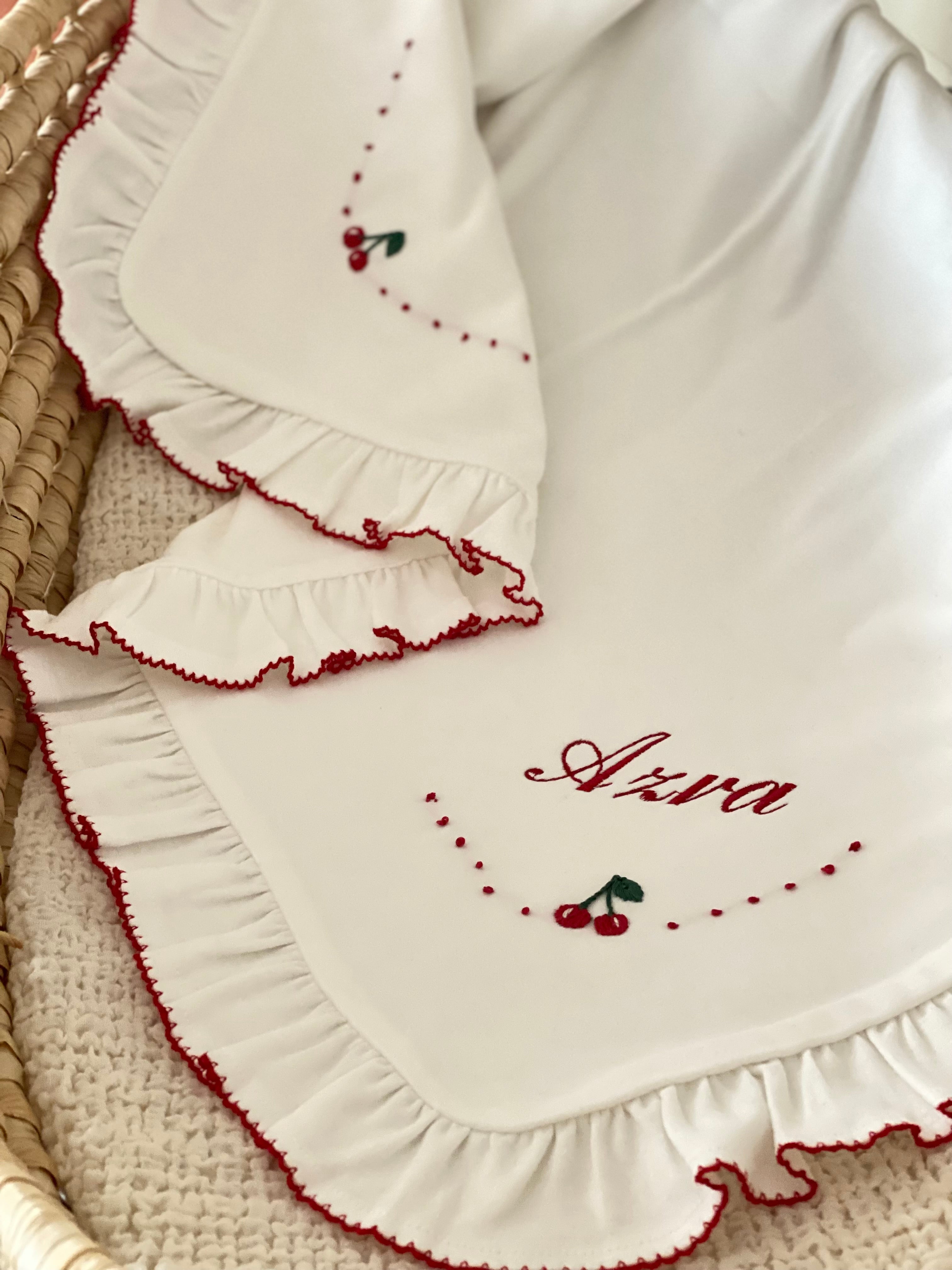 Cherry Organic Newborn Set – Red Crochet Edge Detail