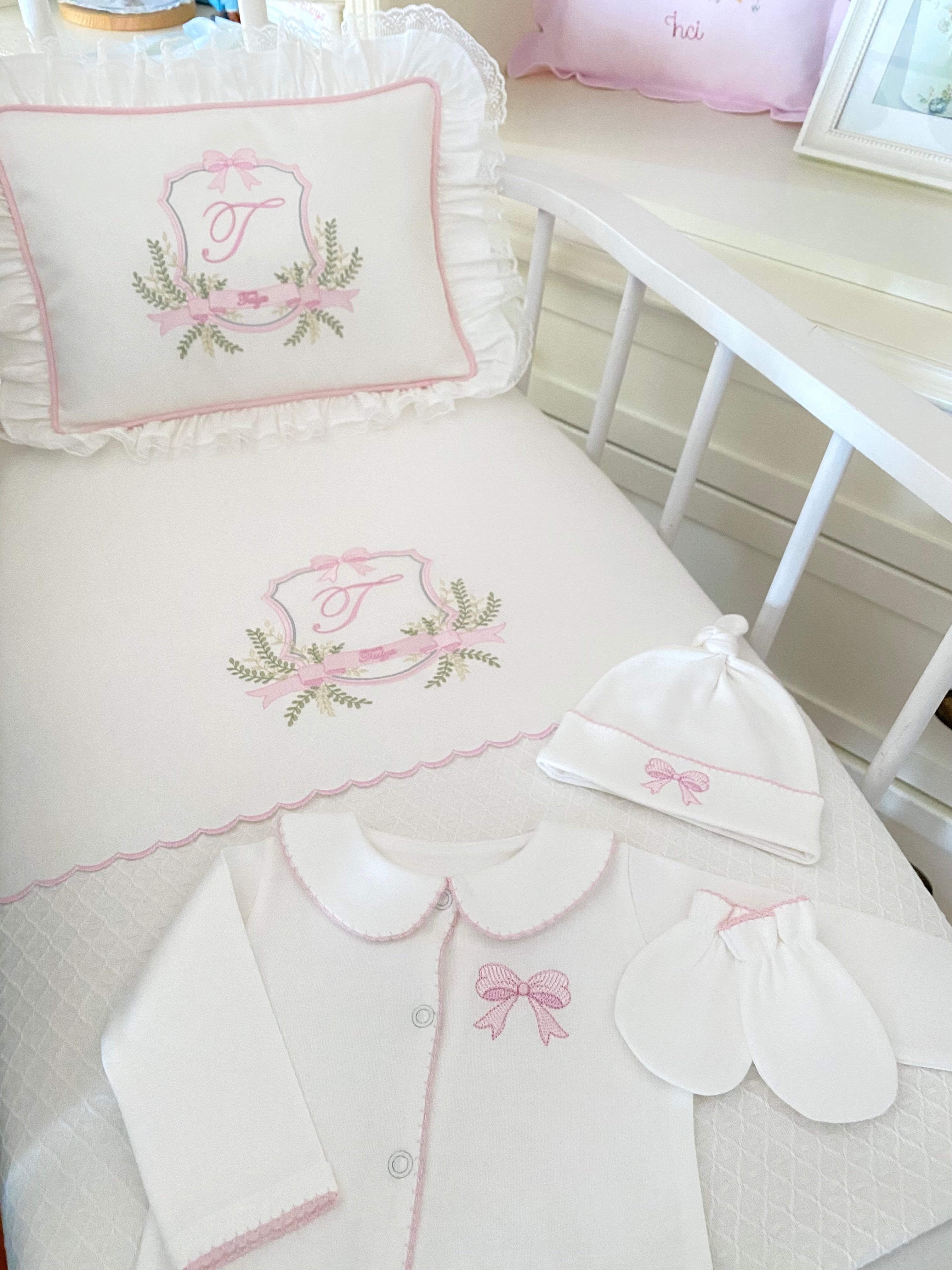 Hand Embroidered Name Blanket Set