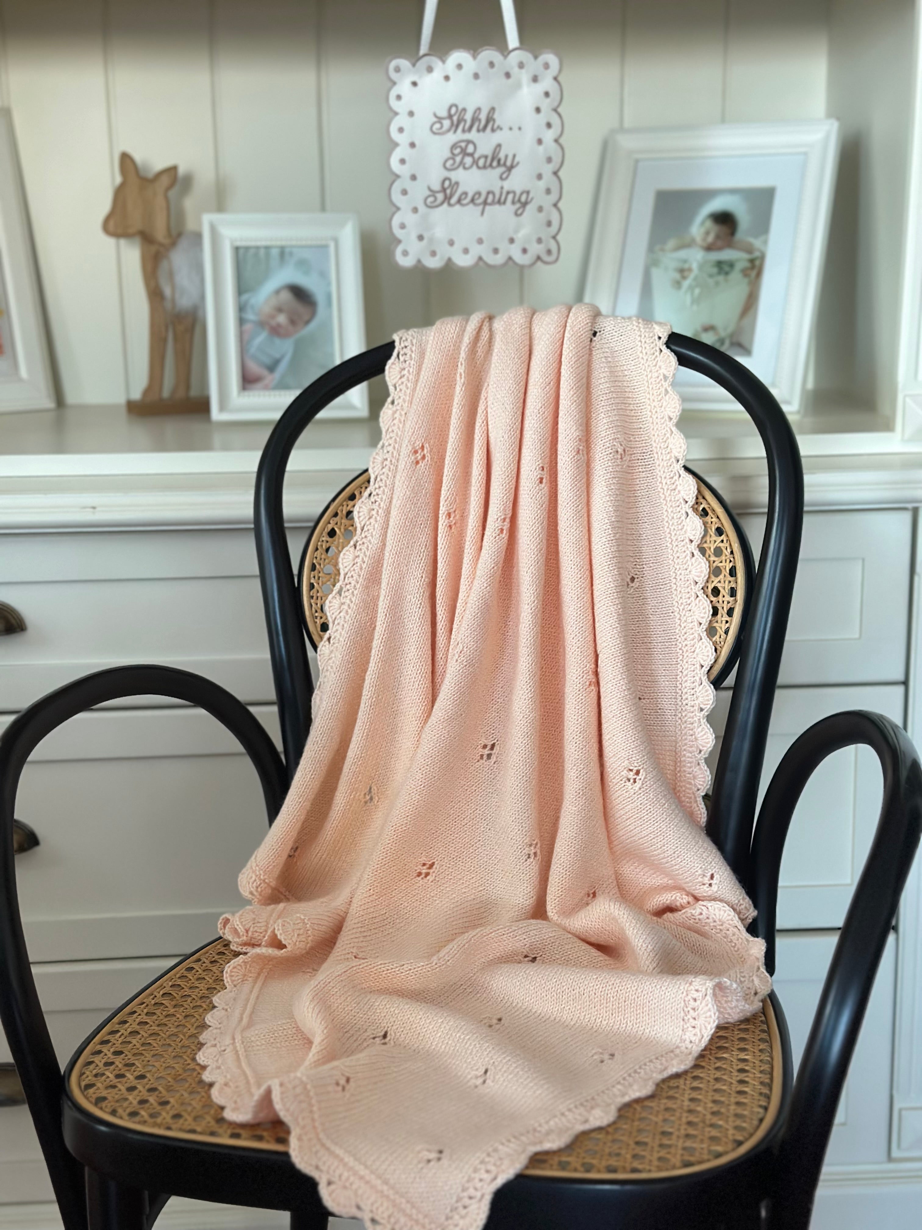 Hand Knitted Light Salmon Baby Blanket