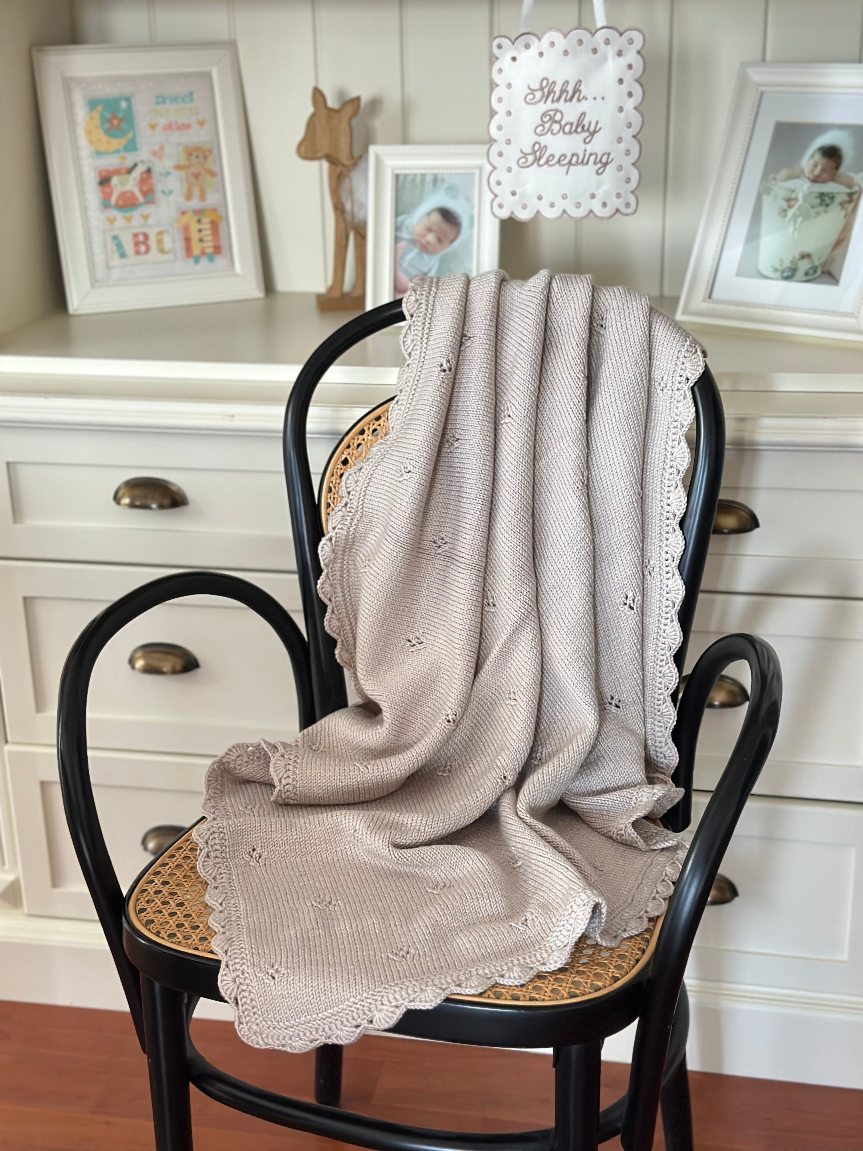 Hand Knitted Beige Baby Blanket