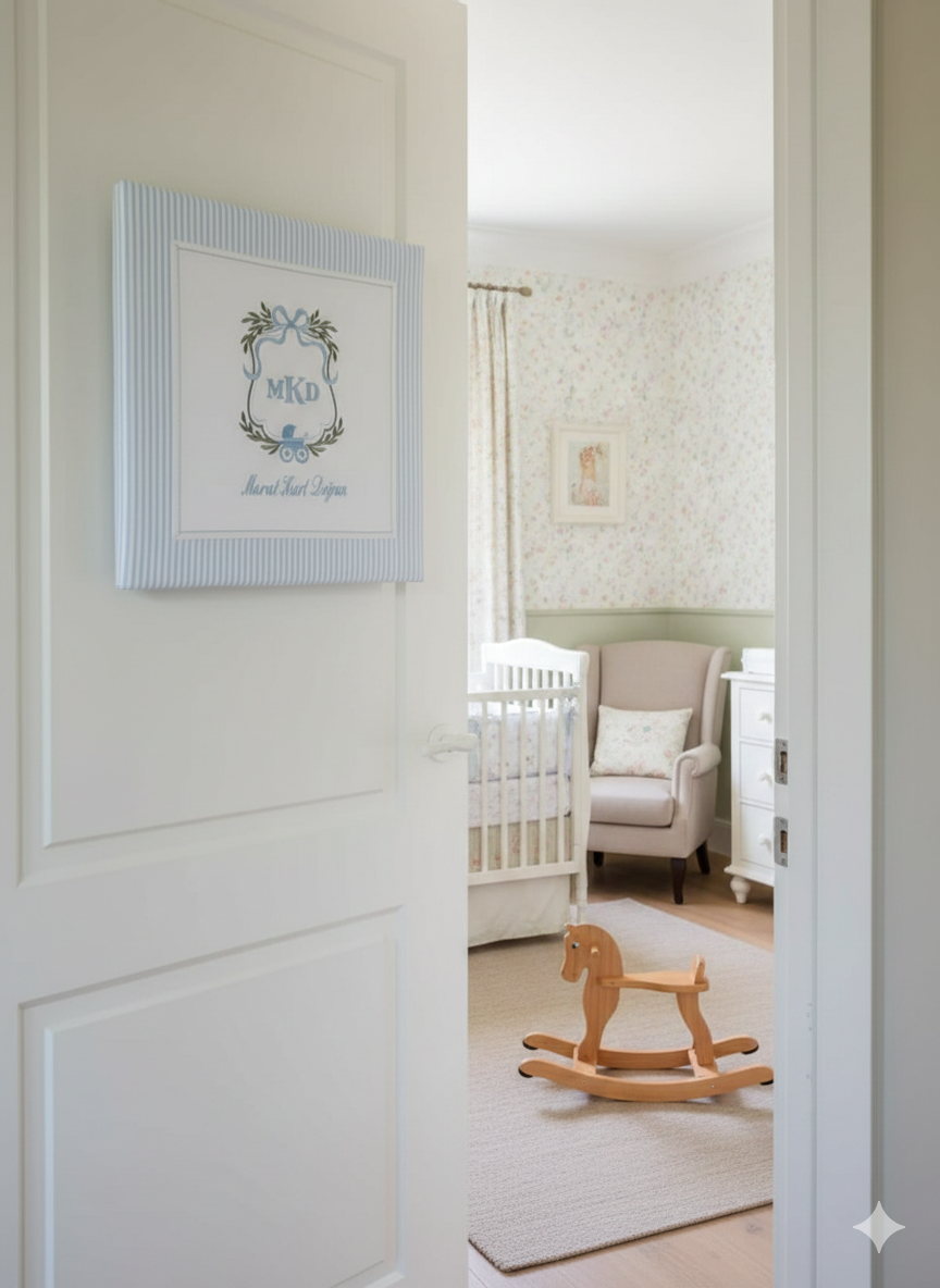 Rococo Embroidered Personalized Fabric Door Decoration | Named Baby Room Decor